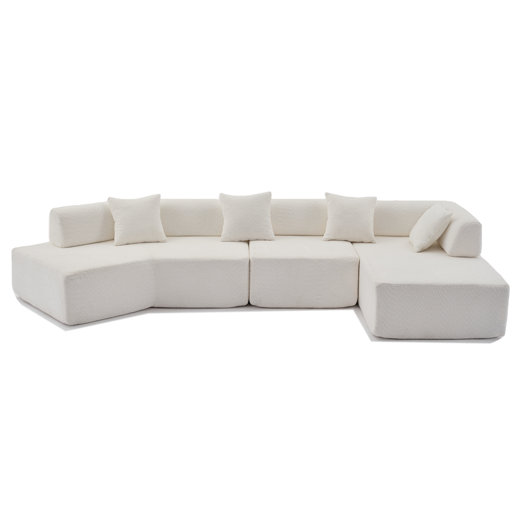 [NEW ARRIVED] [VIDEO PROVIDED]Modern Minimalist 140' L-Shape Couch ,No Assembly Required,Boucle,Modular Sofa ,Couch with Chaise,Free Combination Foam-Filled Sofa, 4 Seats,White