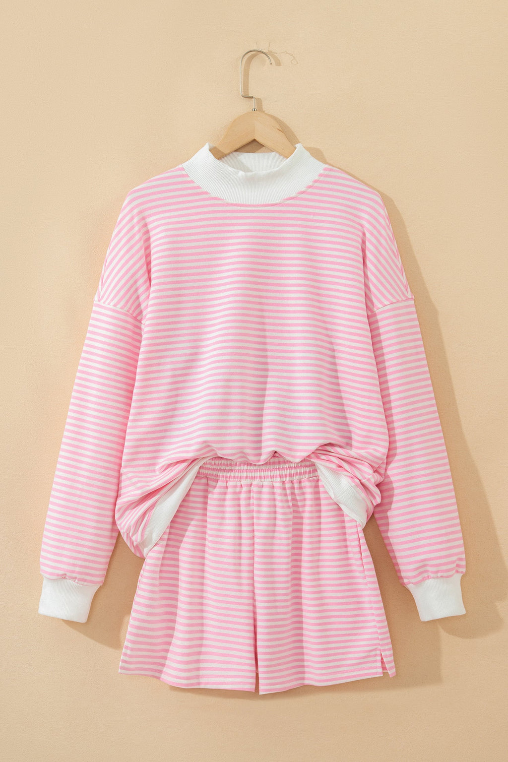 Stripe Oversize Mock Neck Sweatshirt & Shorts Set