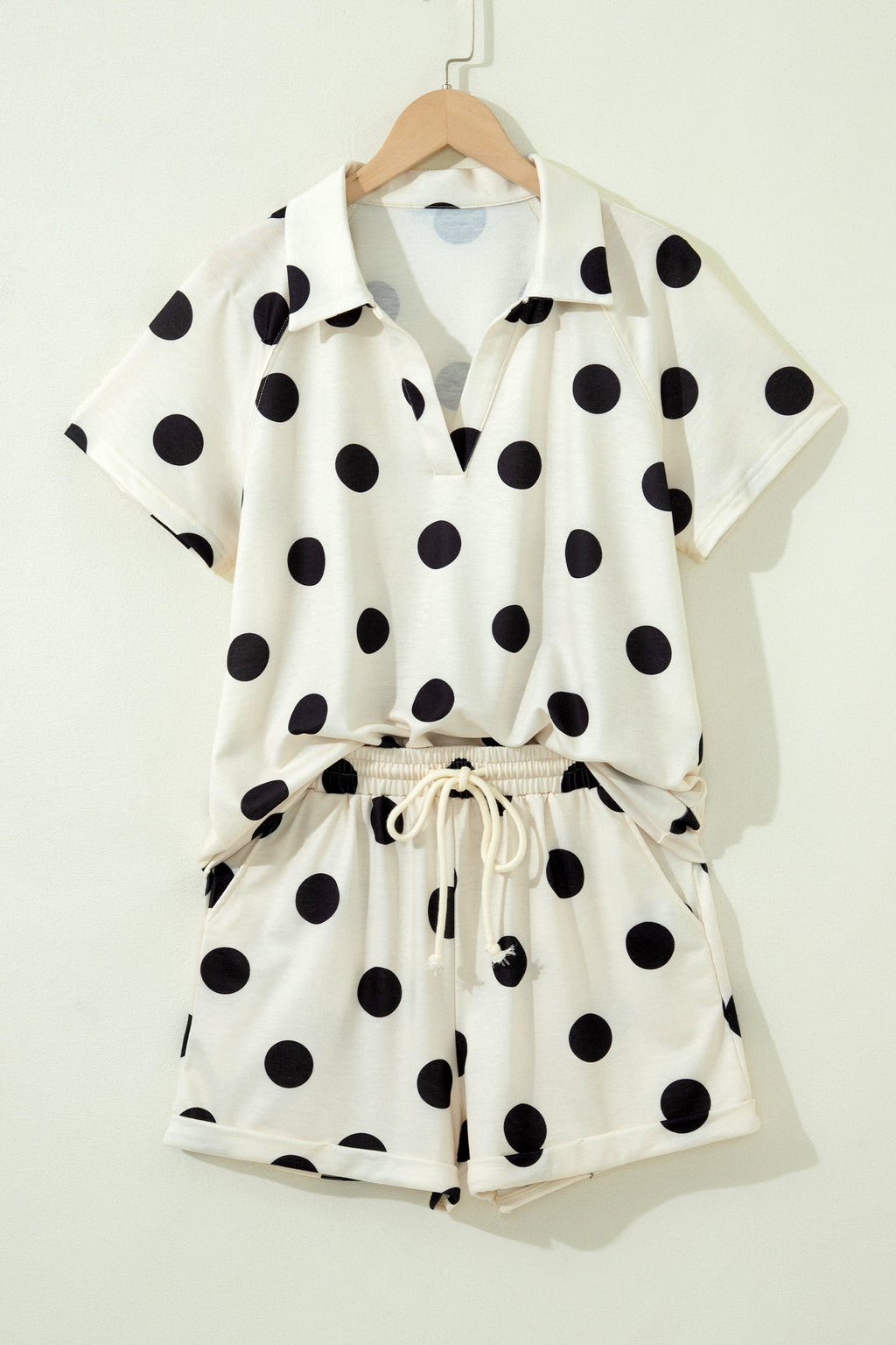 Polka Dot V-Neck Tee & Drawstring Shorts Set