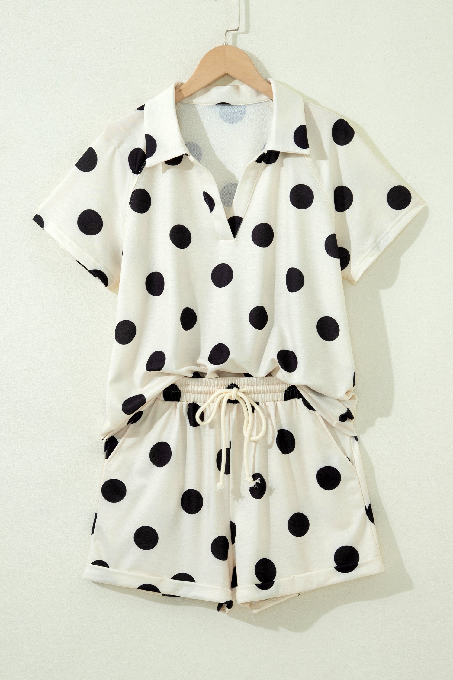 Polka Dot V-Neck Tee & Drawstring Shorts Set