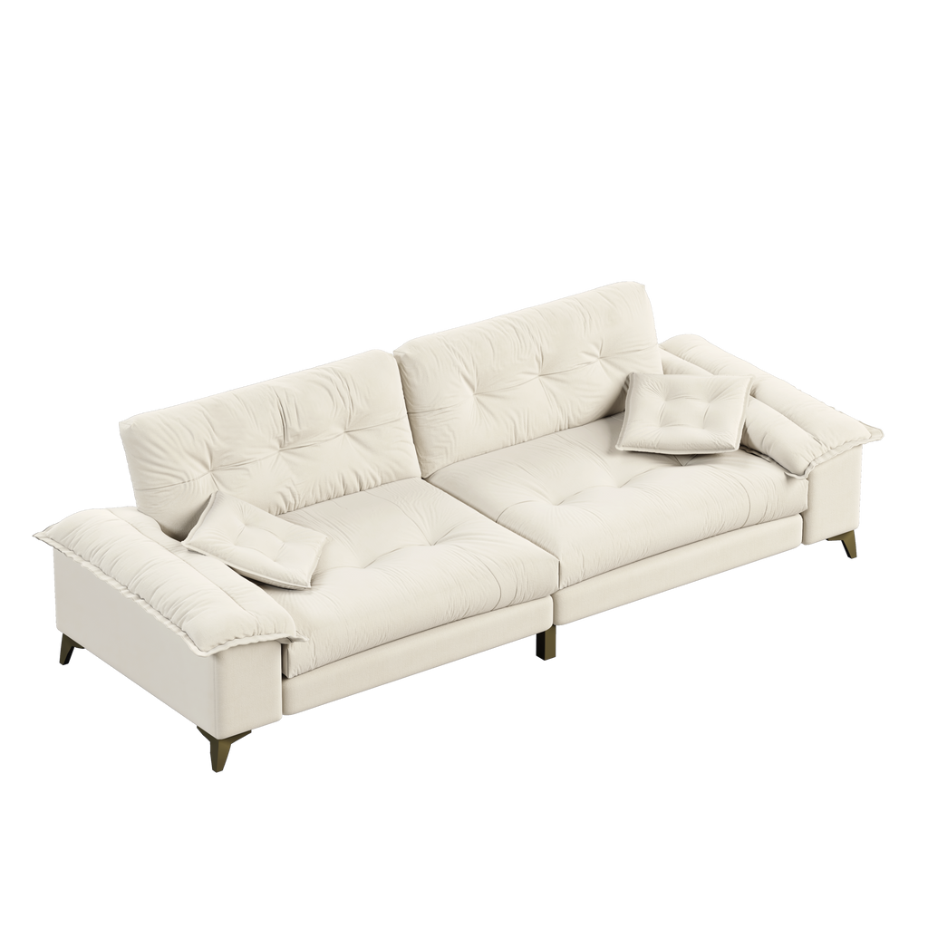 104.7 ' Modern 4-Seat Cloud Sofa with Wide Removable Armrests, Tufted Sofa with Metal Legs,Comfy Chenille Upholstered Couch with 2 Pillows for Living Room,Bedroom,Apartment, Office,Studio,Beige