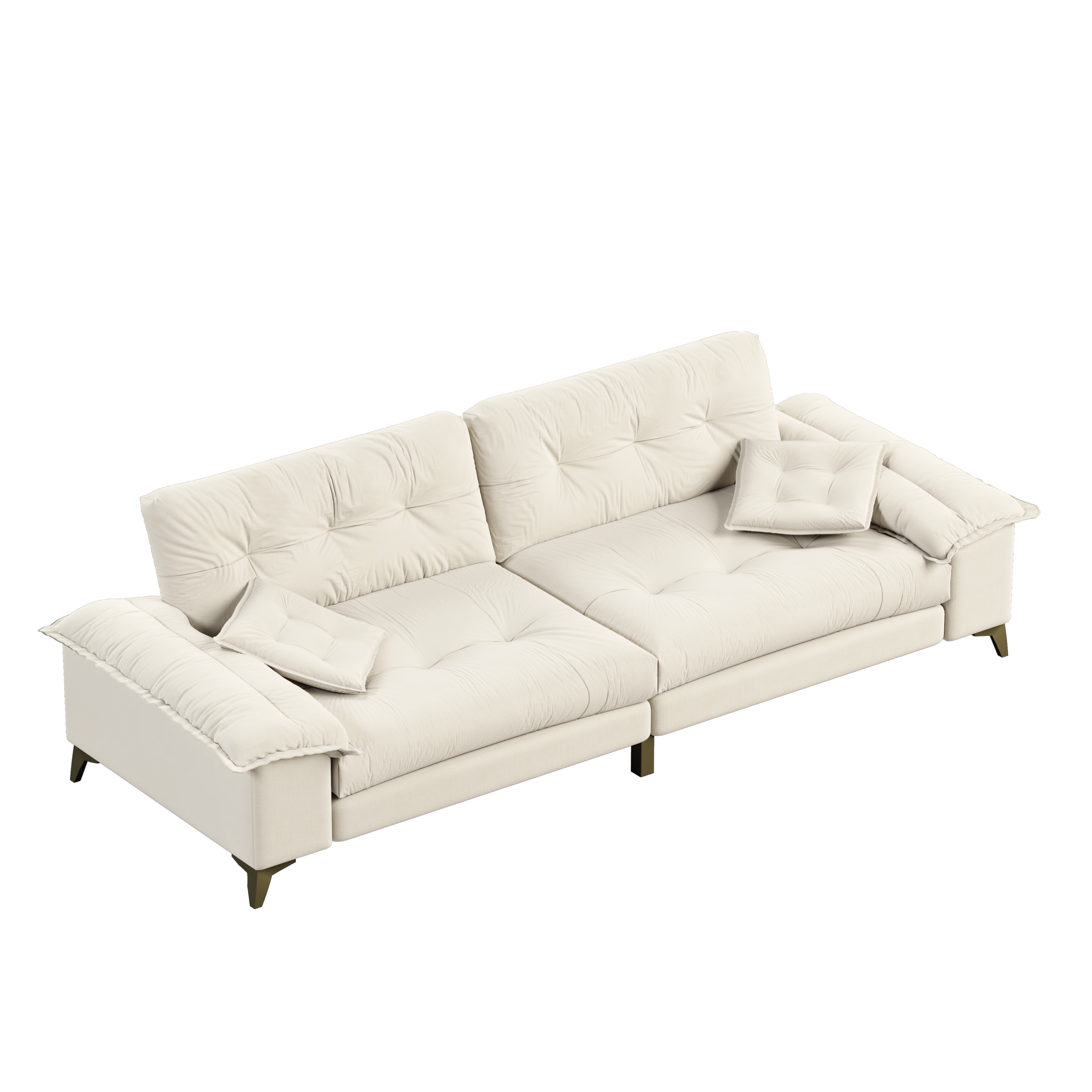 104.7 ' Modern 4-Seat Cloud Sofa with Wide Removable Armrests, Tufted Sofa with Metal Legs,Comfy Chenille Upholstered Couch with 2 Pillows for Living Room,Bedroom,Apartment, Office,Studio,Beige