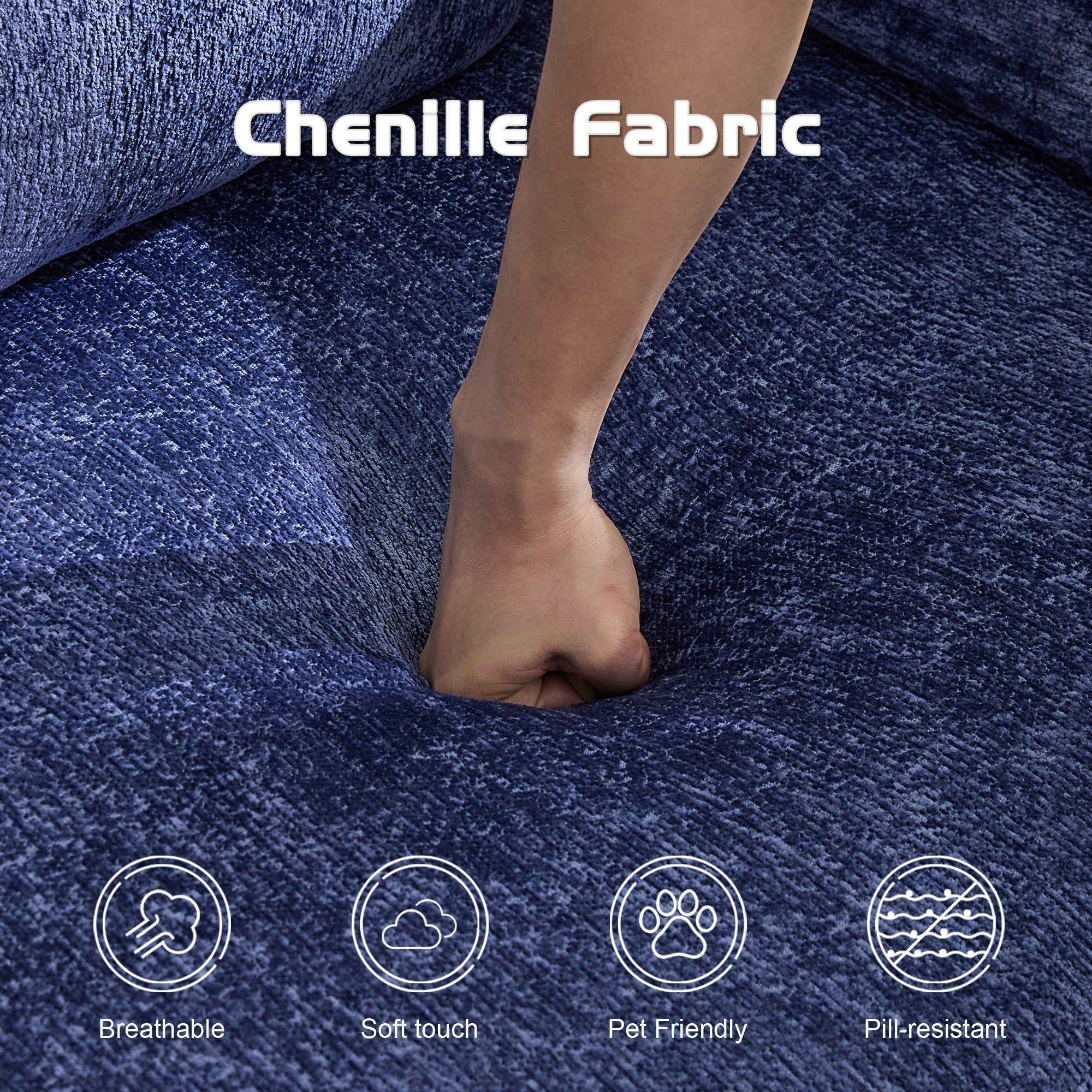Compression Sofa,Convertible Floor Sofa Bed with Fixed-Shape Frame, Boneless Modular Sectional Sofa,No Assembly Required,Chenille fabric,for Living Room Bedroom,Dark Blue