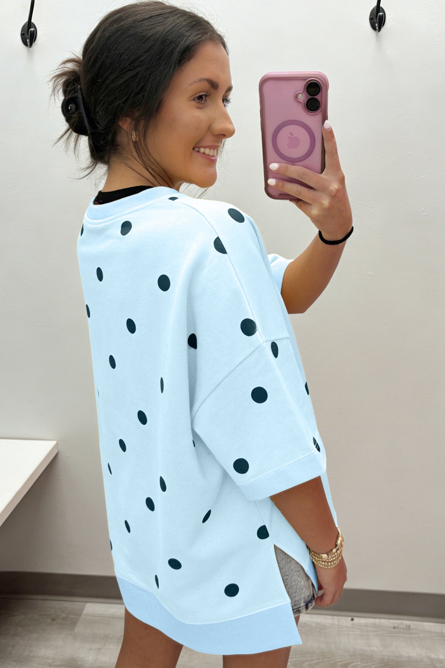 Retro Polka Dot Crossed Seam Oversize Tee