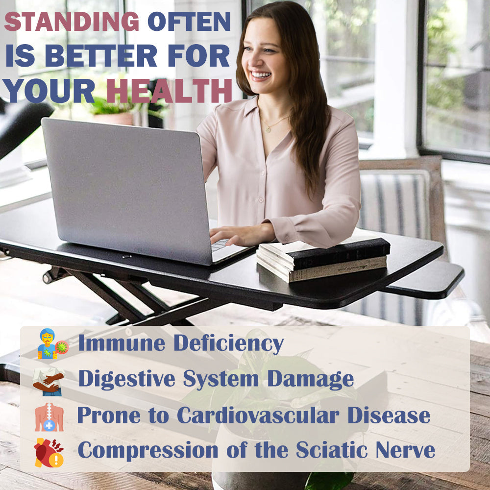 32 Inch Desk Converter, Height Adjustable Sit to Stand Riser, Dual Monitor and Laptop Workstation with Wide Keyboard Tray (BLACK) BACK-TO-SCHOOL