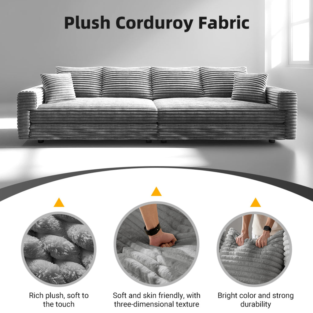 82.7 ' Plush Corduroy 3-Seat Sofa, Modern Comfy Upholstered Sofa Cloud Couch, Deep Seat Couches with Soft Pillows and 1 Ottomans, Convertible Sofa Lounge Chair, for Living Room,Apartment,Office,Grey