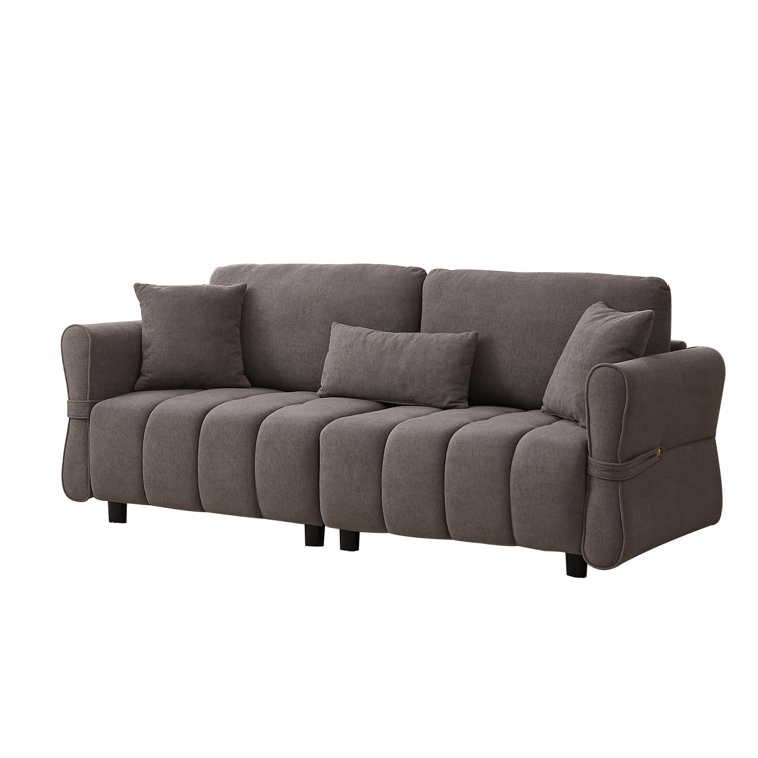 80''Premium chenille fabric sofa with 2 cushions and 1 lumbar pillow Armrest strap design,,upholstered 3-seater sofa  for living rooms, bedrooms,apartments and offices Grey