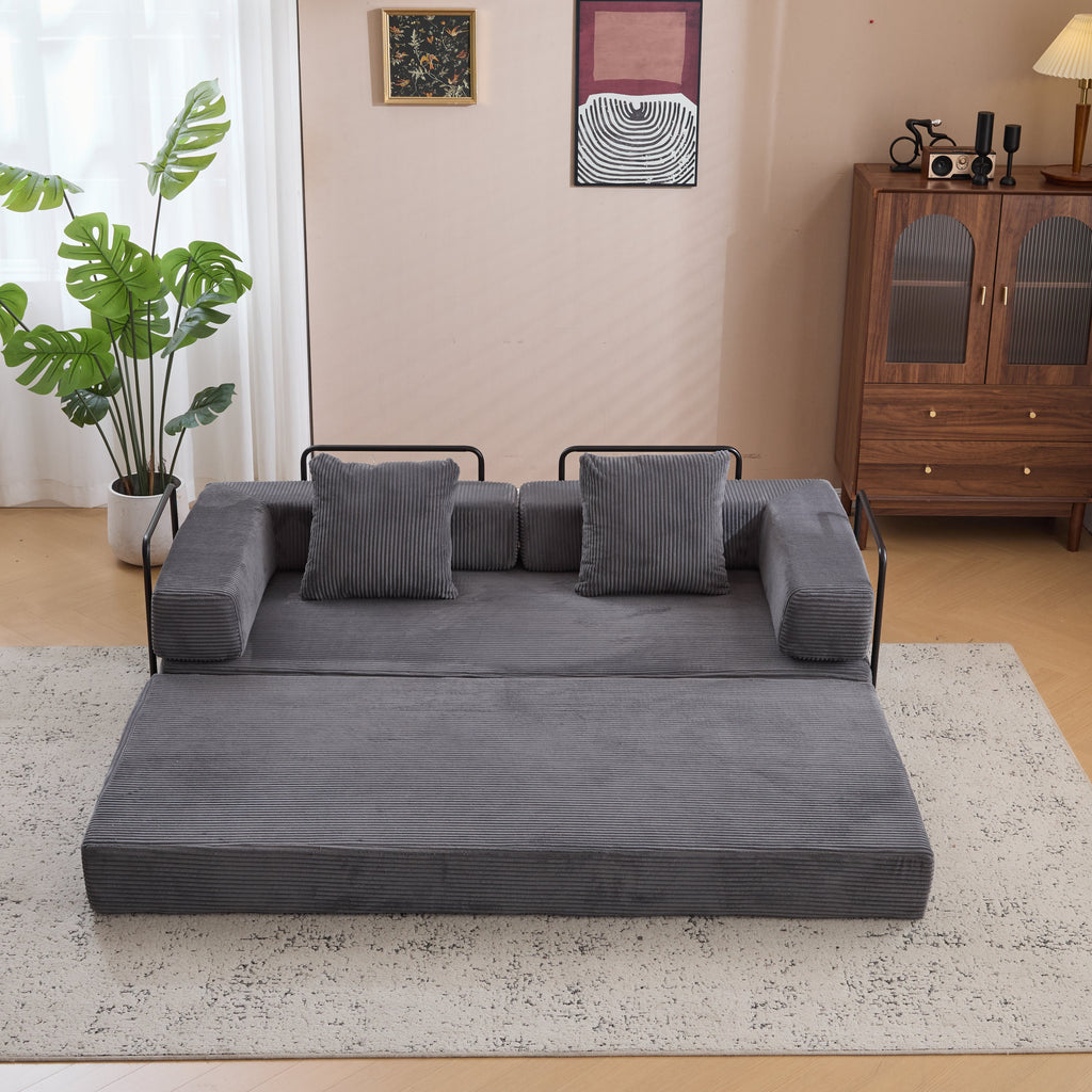 Floor Couch,Compression Sofa,Convertible Floor Sofa Bed-with Pillow Back Support Armrest,Comfy Futon Couch Lounge Sleeper Bed,Corduroy Fabric,for Living Room Bedroom (dark grey)