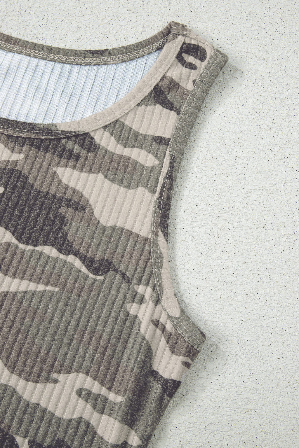 Camo Ribbed Knit Scoop Neck Tank Top