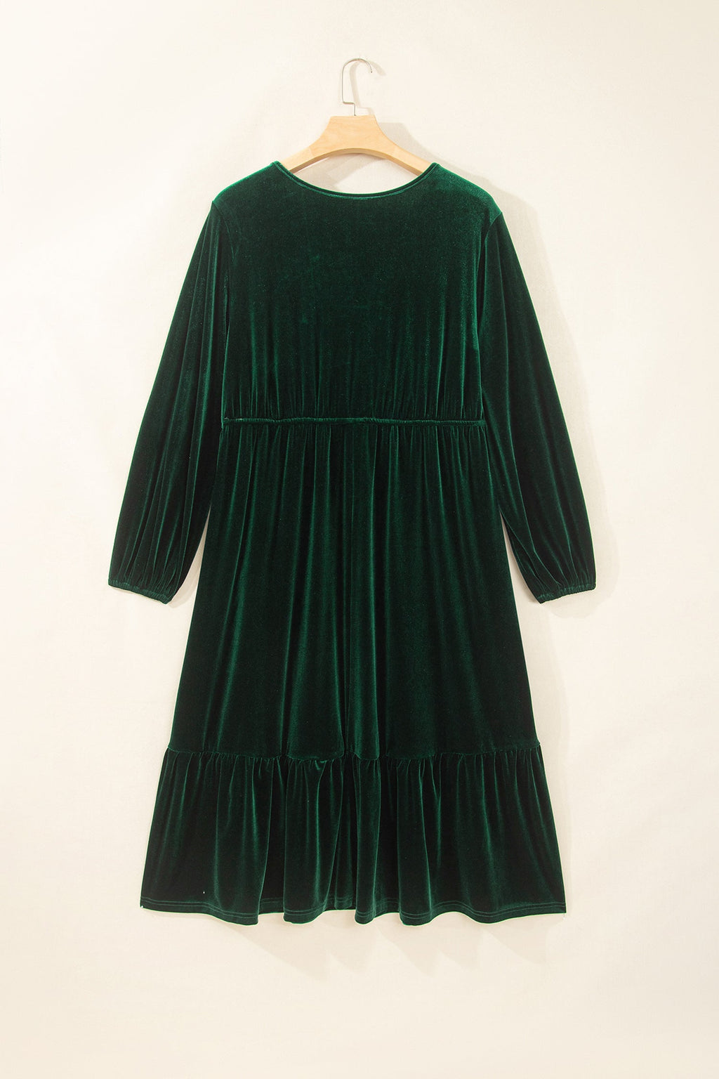 Plus Size Velvet V-Neck Long Sleeve Maxi Dress