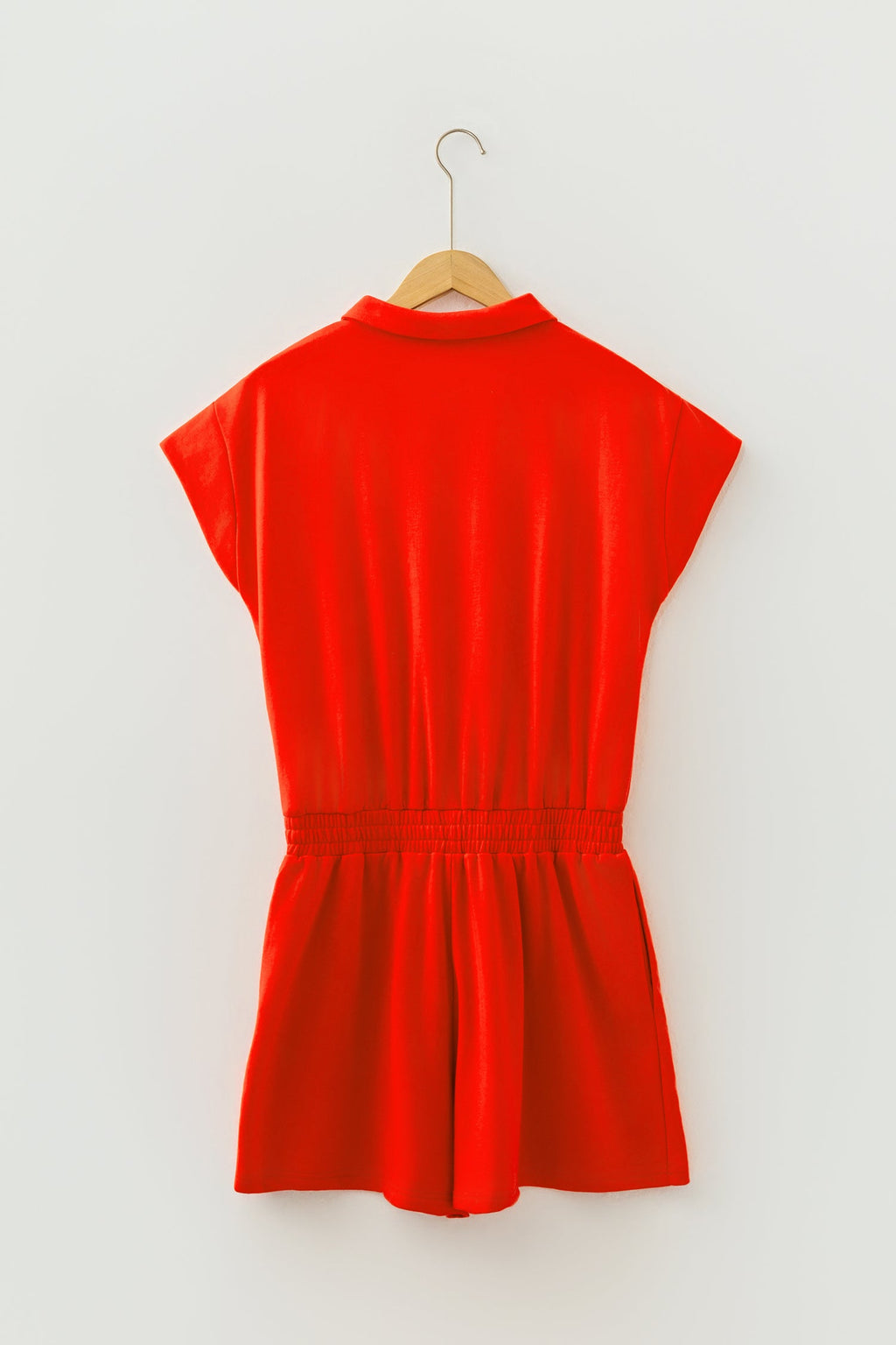 Solid Half Zip Polo Tee Elastic Waist Romper