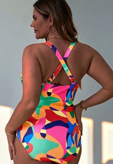 Women's Plus Size Colorful Floral Pattern One-piece Casual Swimsuit