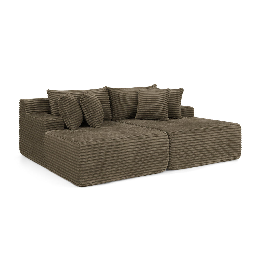 Two-seater lazy sofa lounge chair,Compressed sofa no assembly required, made of velvet fabric, fluffy modern lounge chair, used for indoor living rooms and bedrooms-Brown