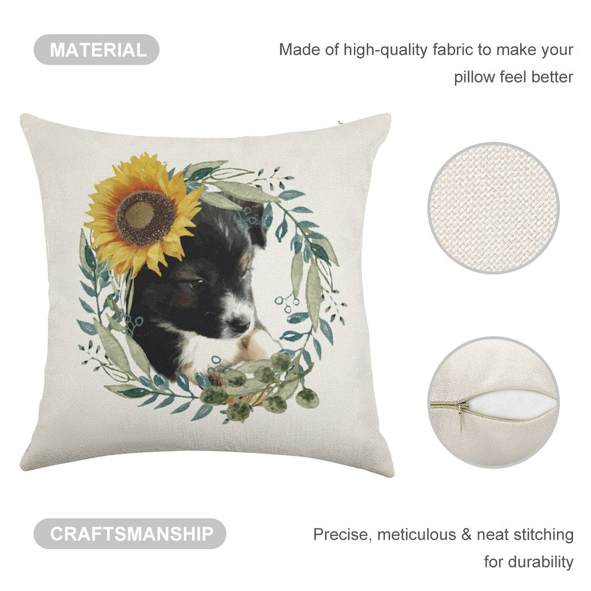 Cute Black Puppy Linen Pillowcase - 18"×18