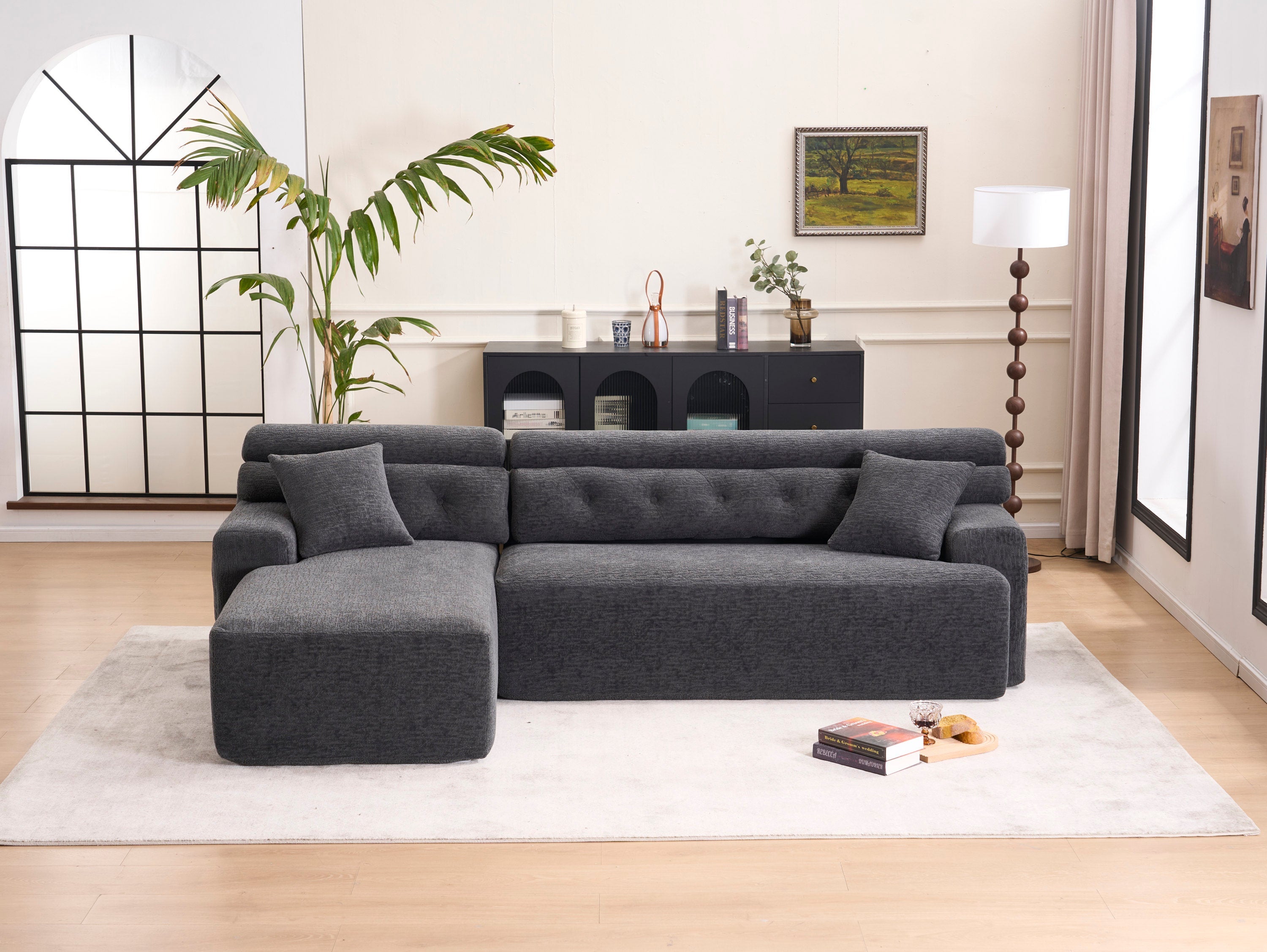 105'' Cloud Sectional Couch with L-Shape Chaise,Modern Modular Sofa with Deep Seat, Boneless Sofa for Living Room Bedroom,No Assembly Required,Grey.