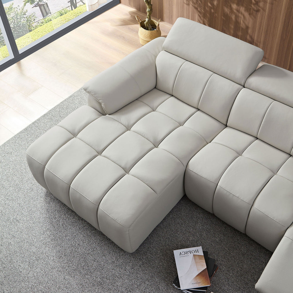 Wall-Hugger Reclining Sofa Modern Electric Control Genuine Leather L Shaped Couch,Lounge Seat Theater Seating Furniture with USB Port, Sofa with Headrest & Footrest for Living Room,Apartment,Office