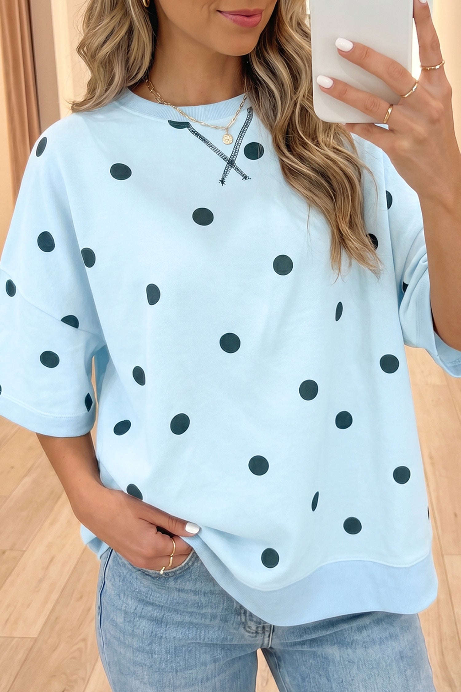 Retro Polka Dot Crossed Seam Oversize Tee