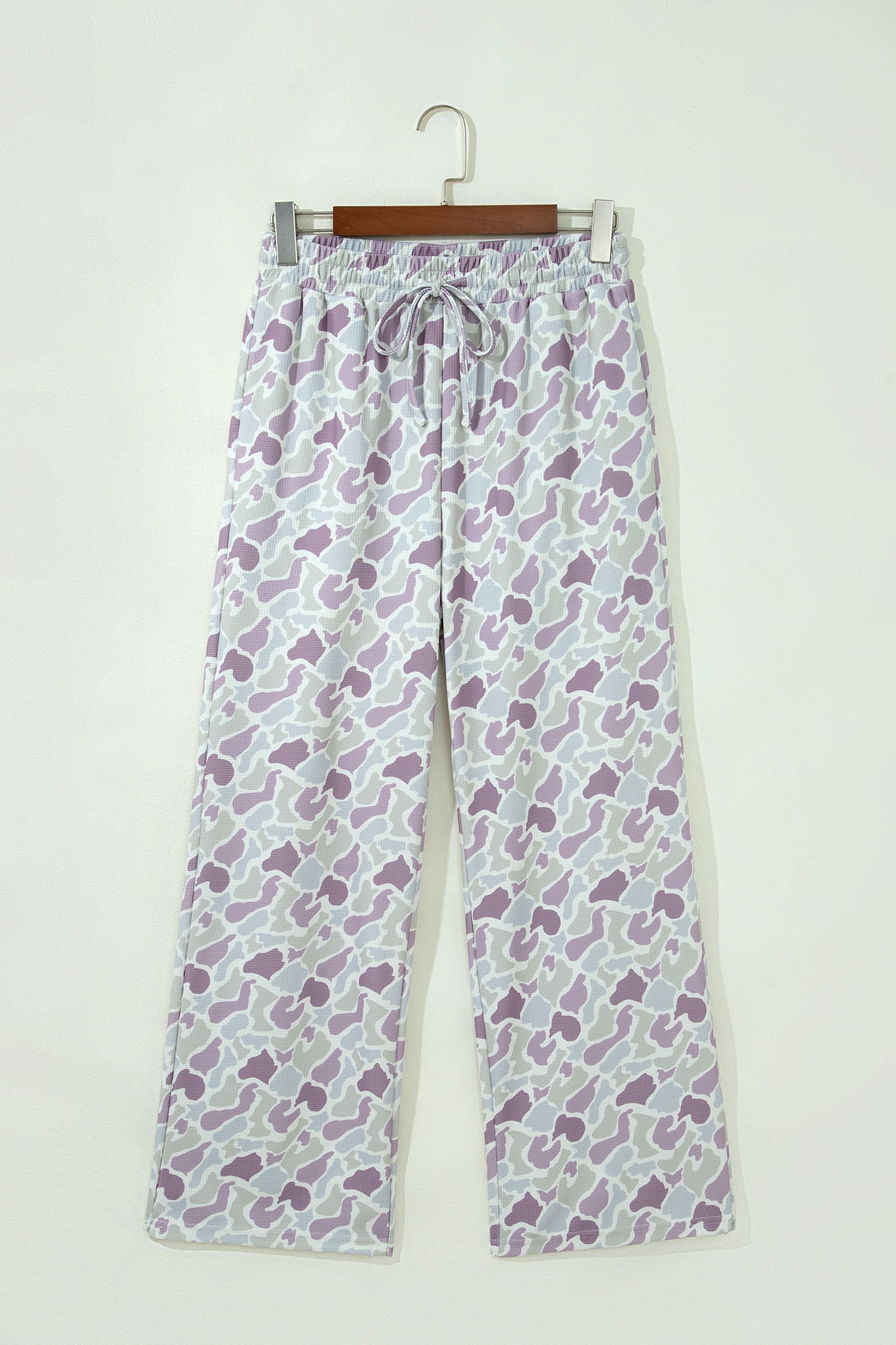 Camo Drawstring High Waist Wide Leg Pants