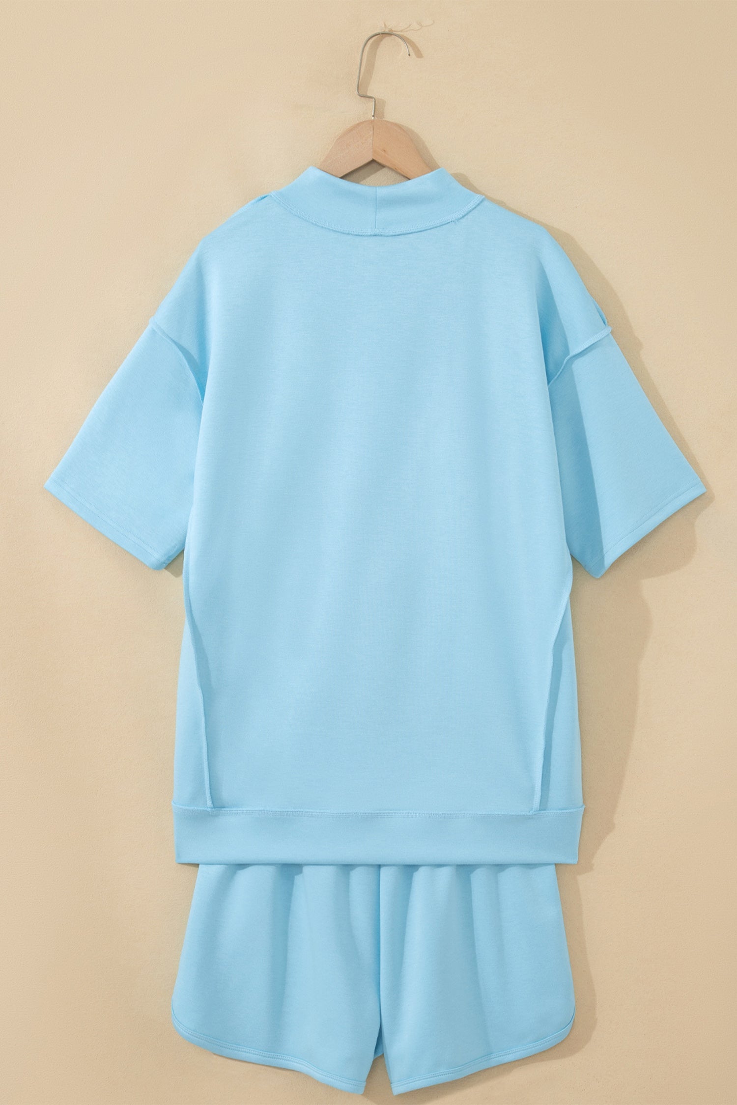 Mock Neck Exposed Seam Tunic Top & Shorts Set
