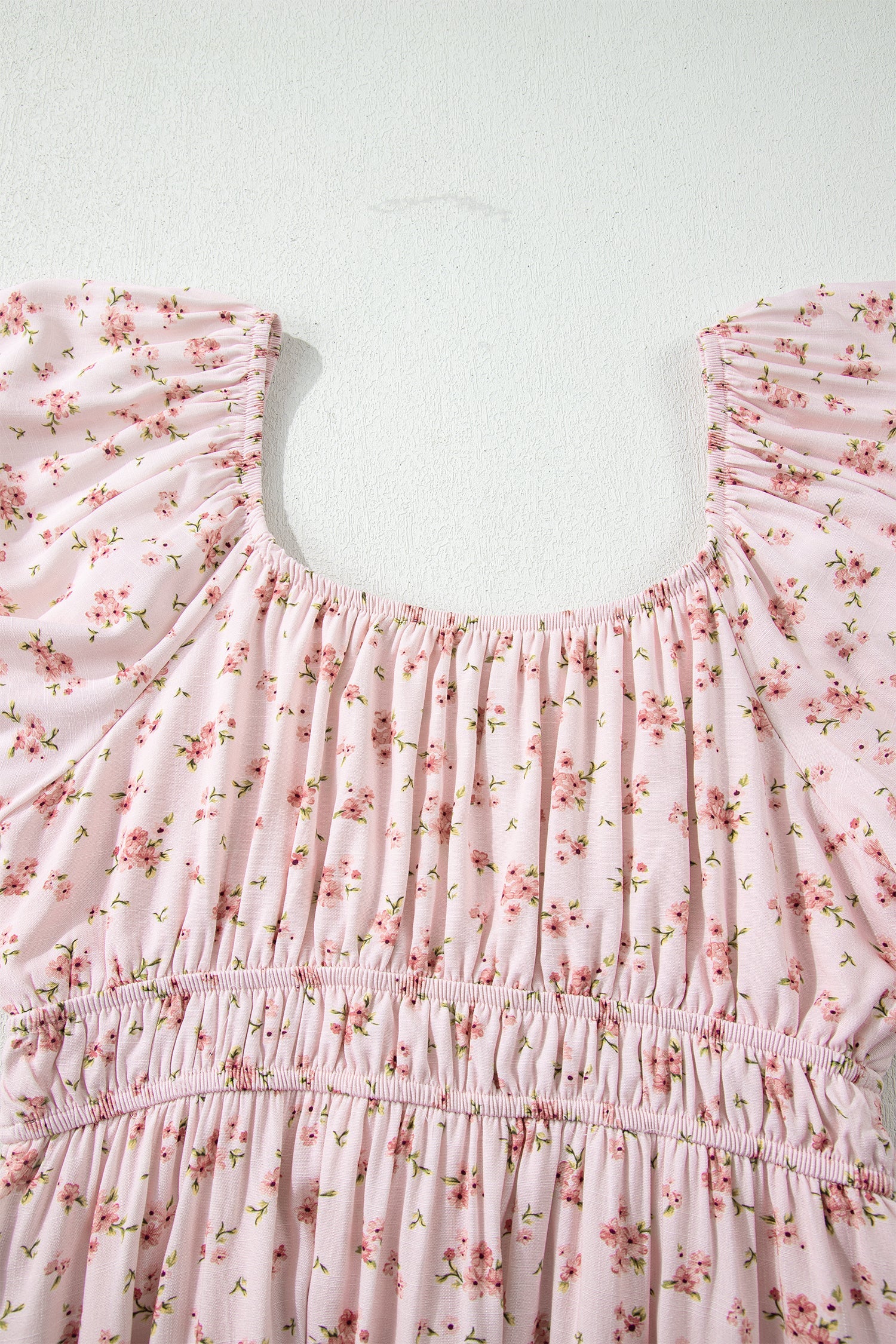 Floral Front Tie Shirred Waist Ruffle Mini Dress