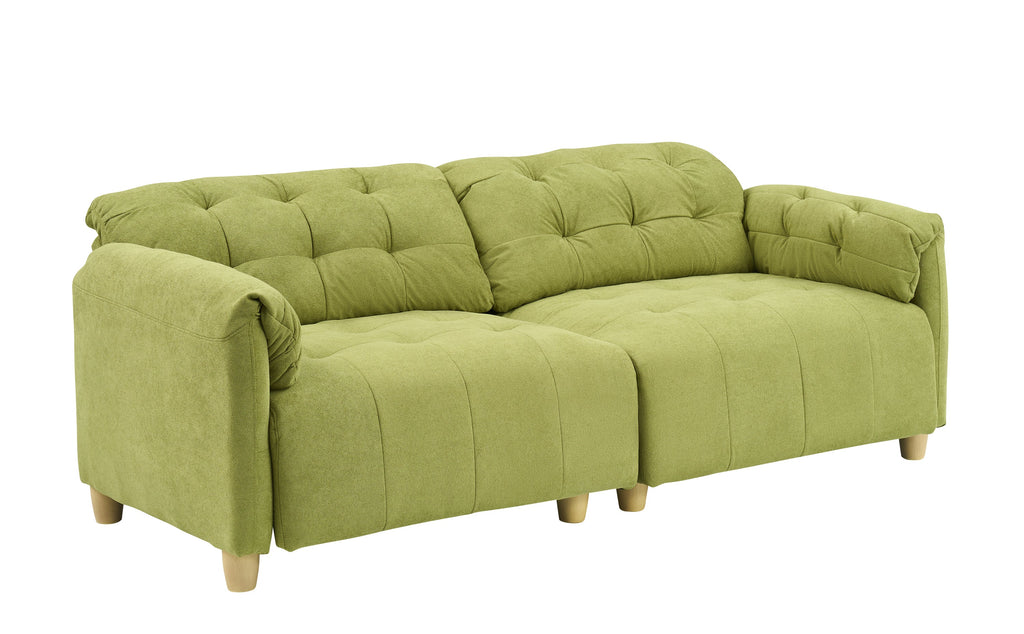 French retro cloud fabric double-seat creamy style straight-line sofa for the living room.