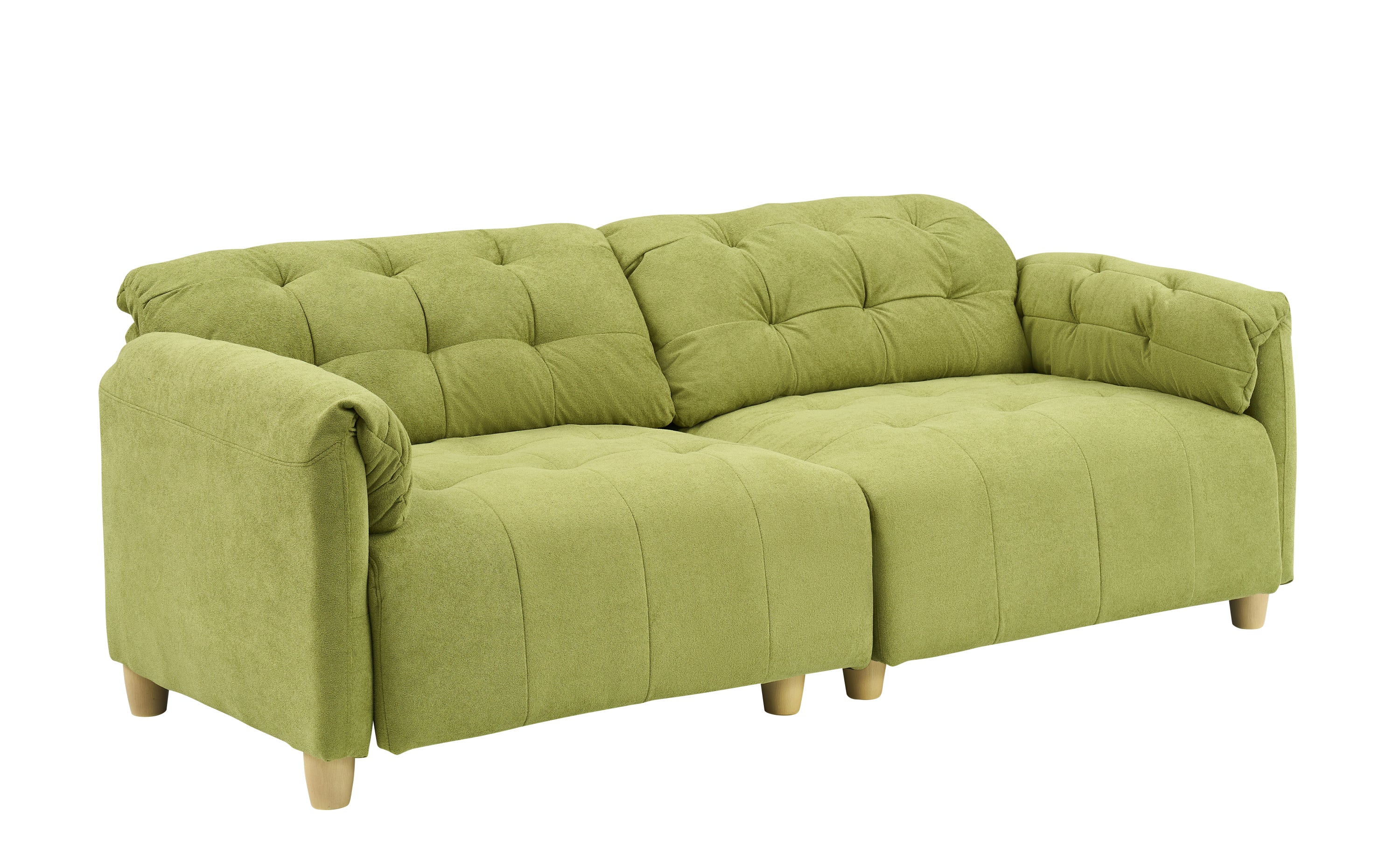 French retro cloud fabric double-seat creamy style straight-line sofa for the living room.