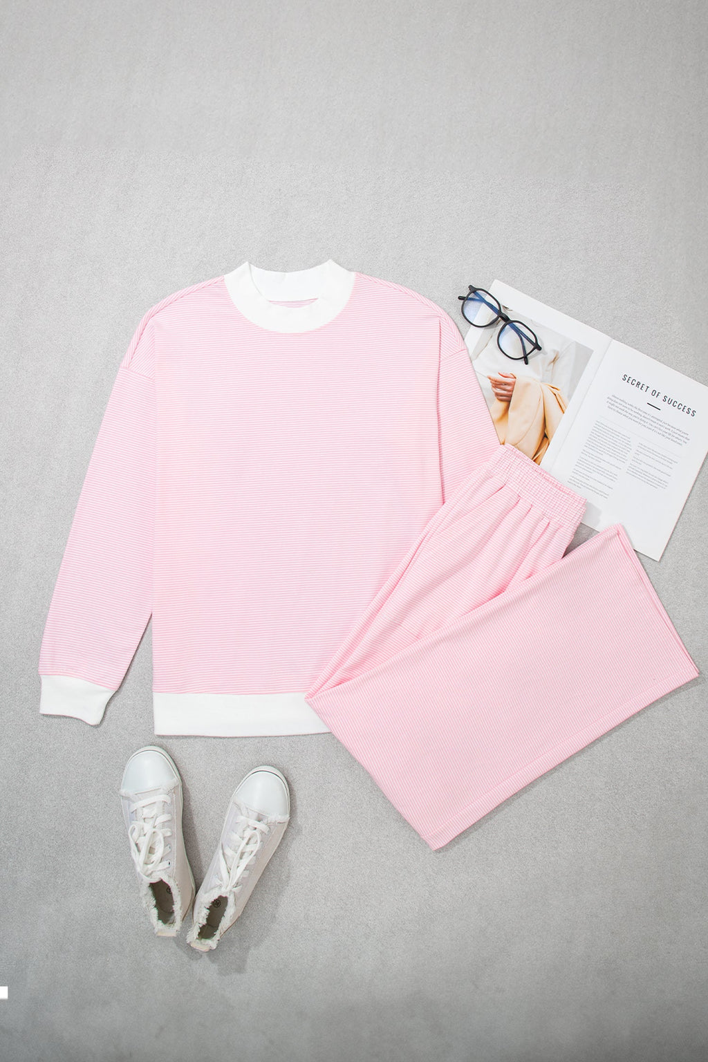 Stripe Colorblock Mock Neck Sweatshirt & Pants Set