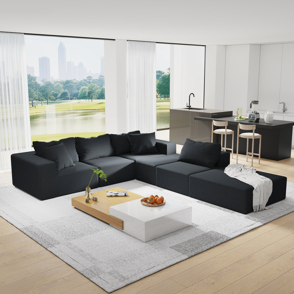 Modern Upholstered Sectional Sofa Couch Set,Modular 132' L Shaped Sectional Living Room Sofa Set With 6 Pillows,Free Combination Sofa Couch for Living Room,Bedroom