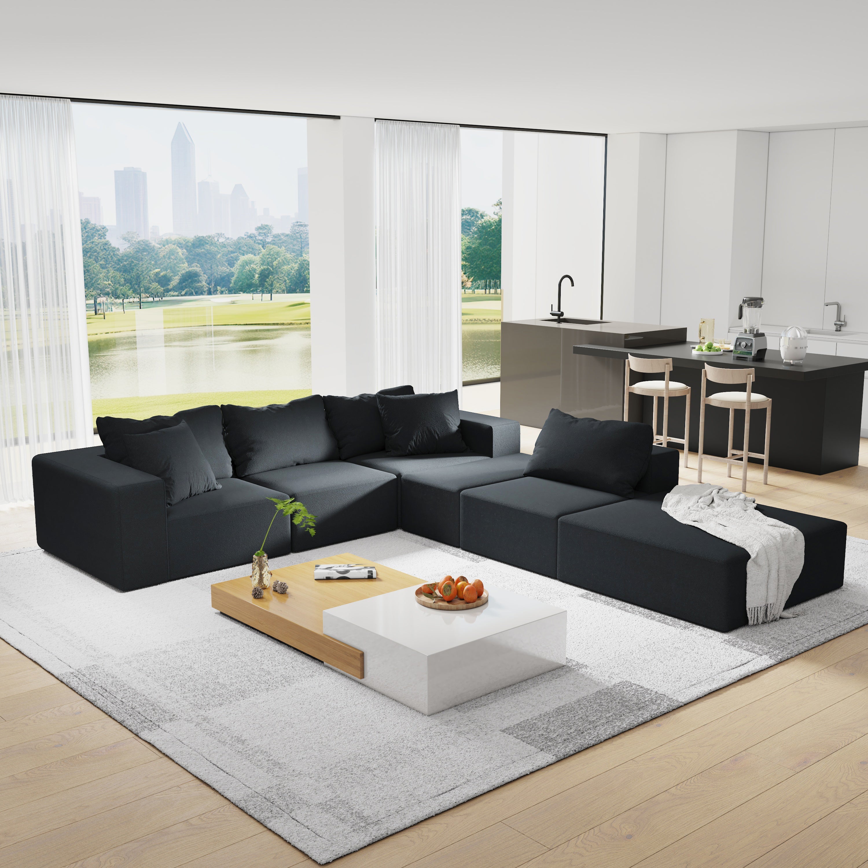 Modern Upholstered Sectional Sofa Couch Set,Modular 132' L Shaped Sectional Living Room Sofa Set With 6 Pillows,Free Combination Sofa Couch for Living Room,Bedroom