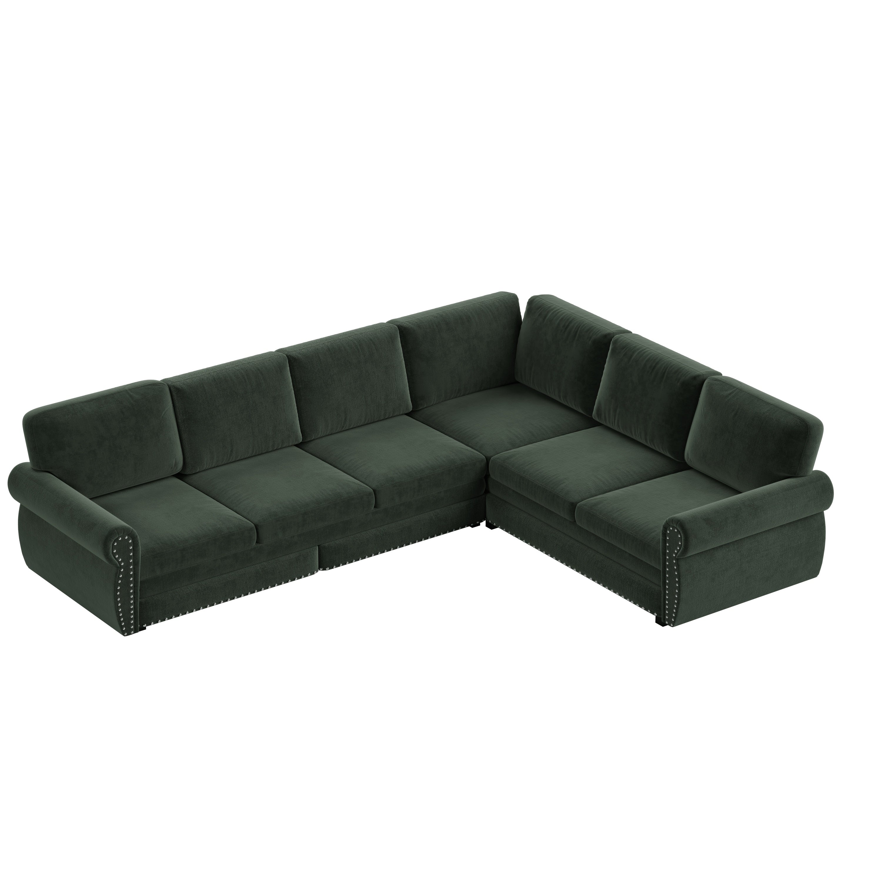 118 ' L-Shaped Sofa Couch with Pull-Out Bed, Oversize Convertible Sleeper Sofa with Nailhead Trim & Rolled Arm, Chenille Upholstered Sectional Couches, for Living Room, Apartment, Office, Green