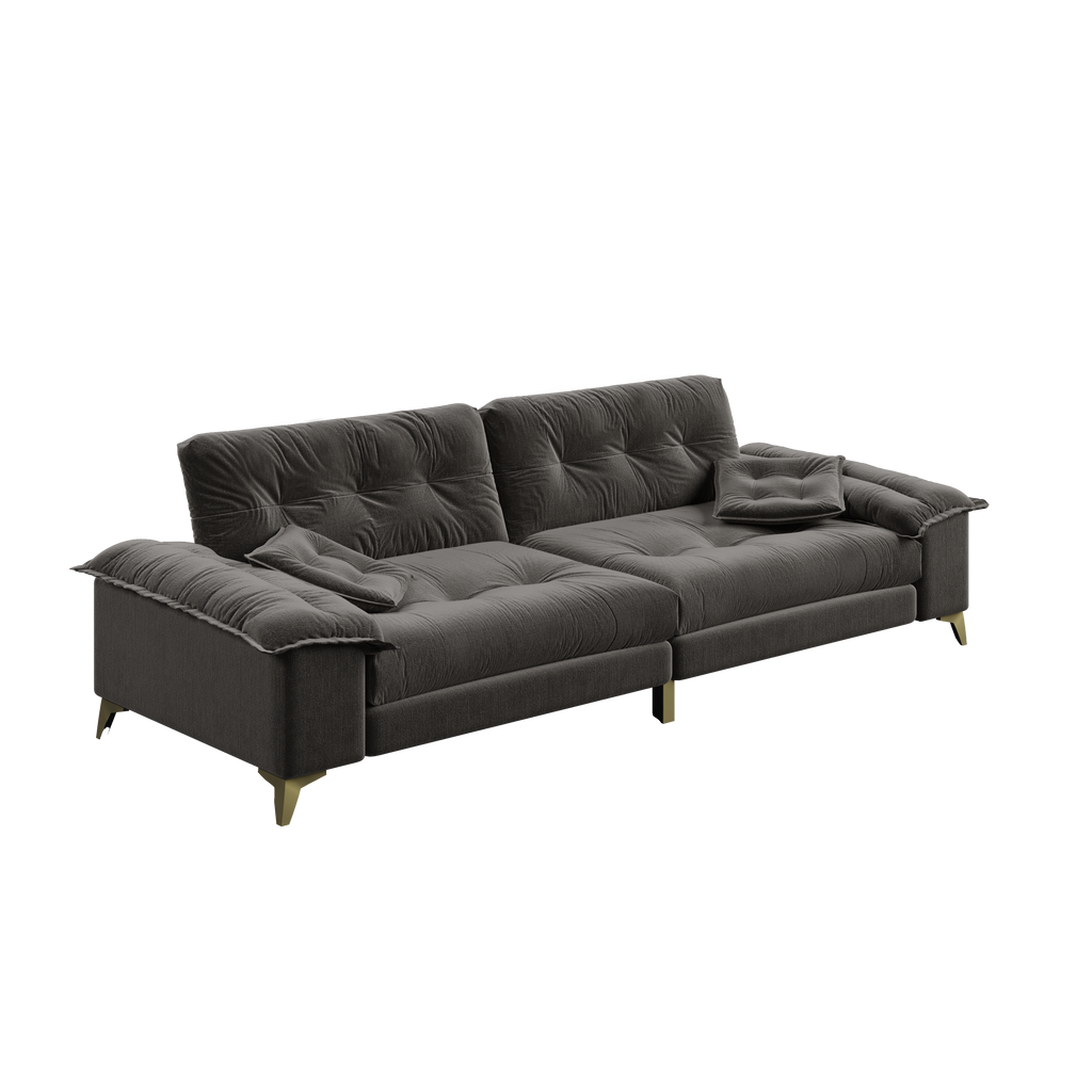 104.7 ' Modern 4-Seat Cloud Sofa with Wide Removable Armrests, Tufted Sofa with Metal Legs,Comfy Chenille Upholstered Couch with 2 Pillows for Living Room,Bedroom,Apartment, Office,Studio,Dark Gery
