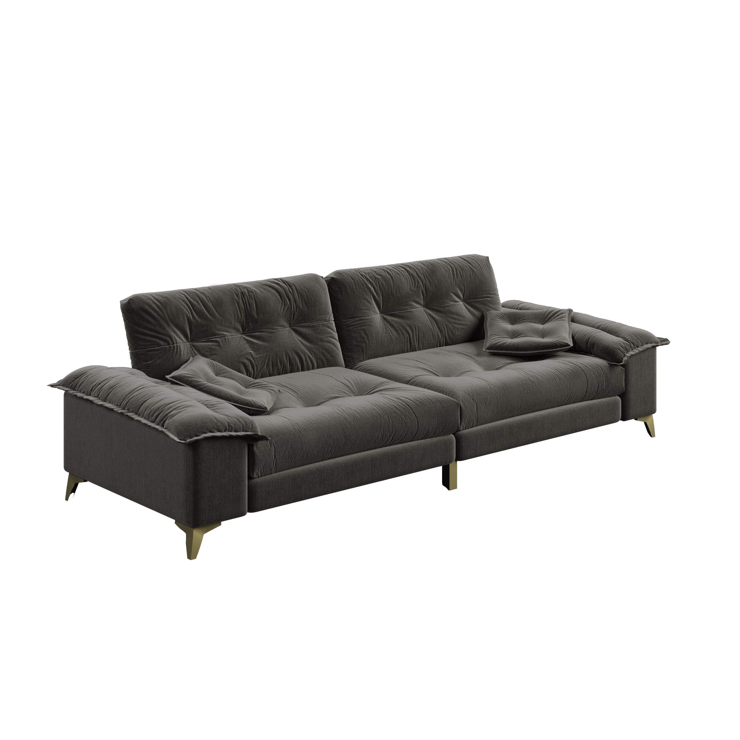 104.7 ' Modern 4-Seat Cloud Sofa with Wide Removable Armrests, Tufted Sofa with Metal Legs,Comfy Chenille Upholstered Couch with 2 Pillows for Living Room,Bedroom,Apartment, Office,Studio,Dark Gery