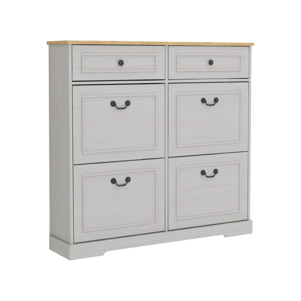 Shoe Storage Cabinet with 2 Drawers, 4 Flip Drawers, Freestanding Shoe Cabinet Organizer with Adjustable Shelf, Shoe Cabinet for Entryway, Foyer, Slim Shoe Cabinet-Antique White