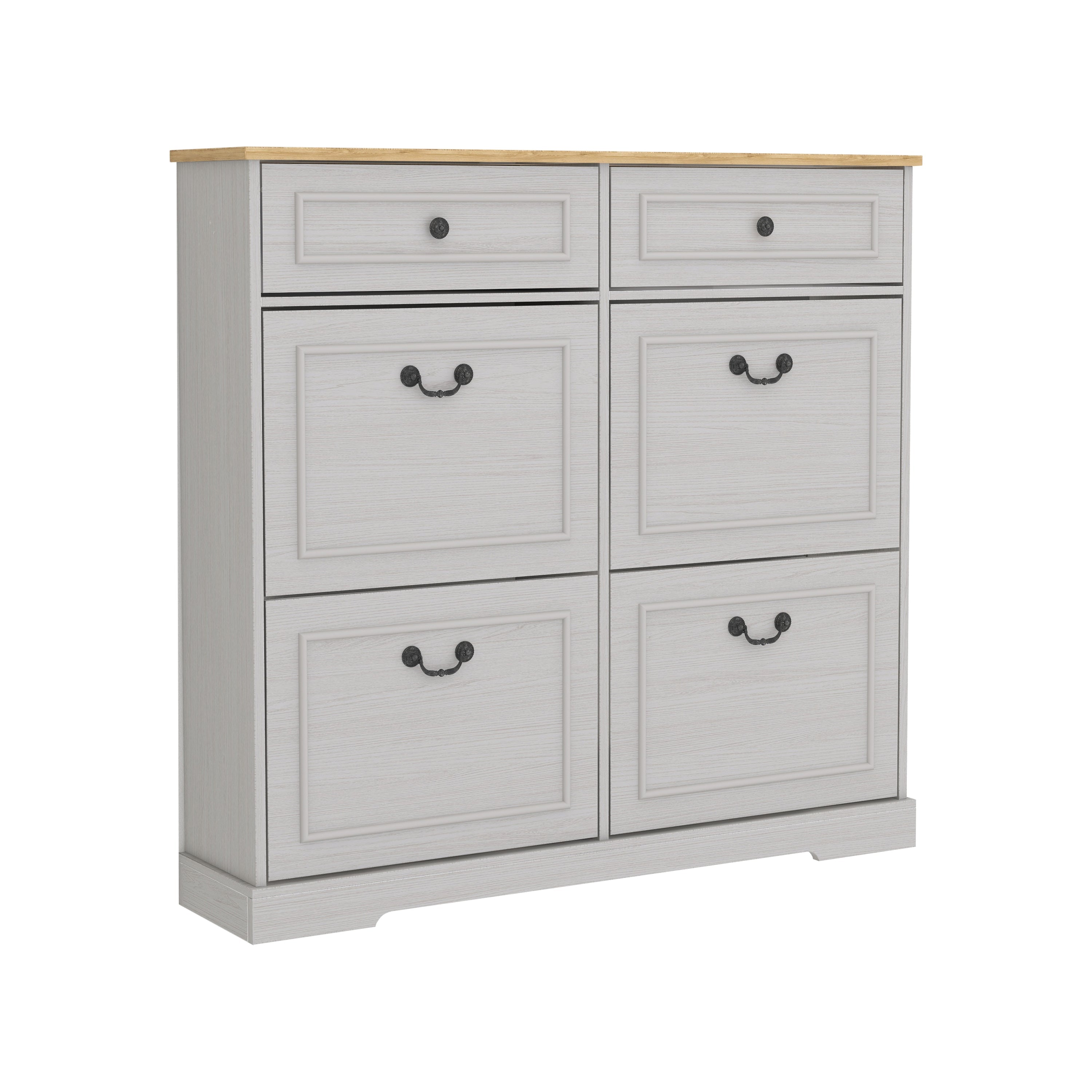 Shoe Storage Cabinet with 2 Drawers, 4 Flip Drawers, Freestanding Shoe Cabinet Organizer with Adjustable Shelf, Shoe Cabinet for Entryway, Foyer, Slim Shoe Cabinet-Antique White
