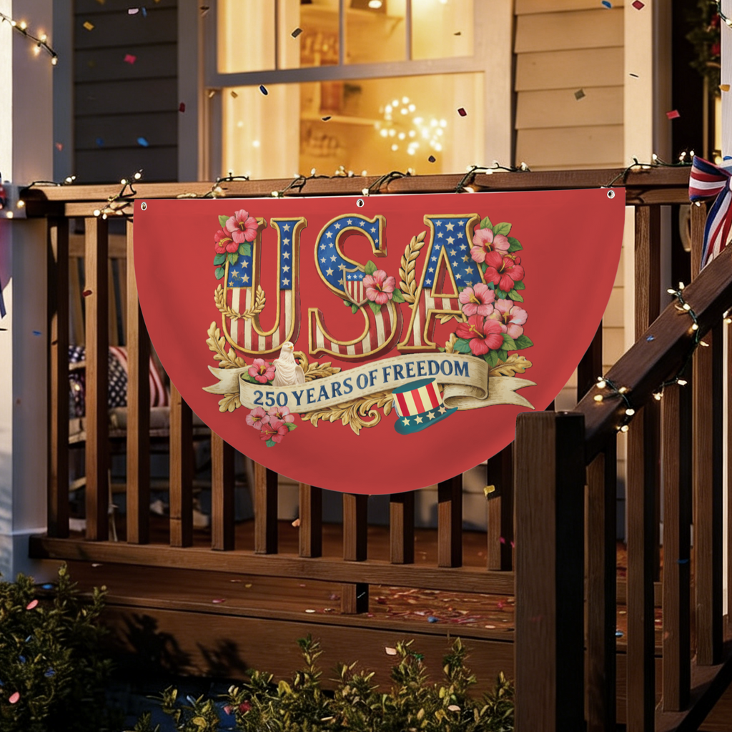 Patriotic 250 Years of Freedom Semi Circle Flag 36" × 18" | Ships from USA