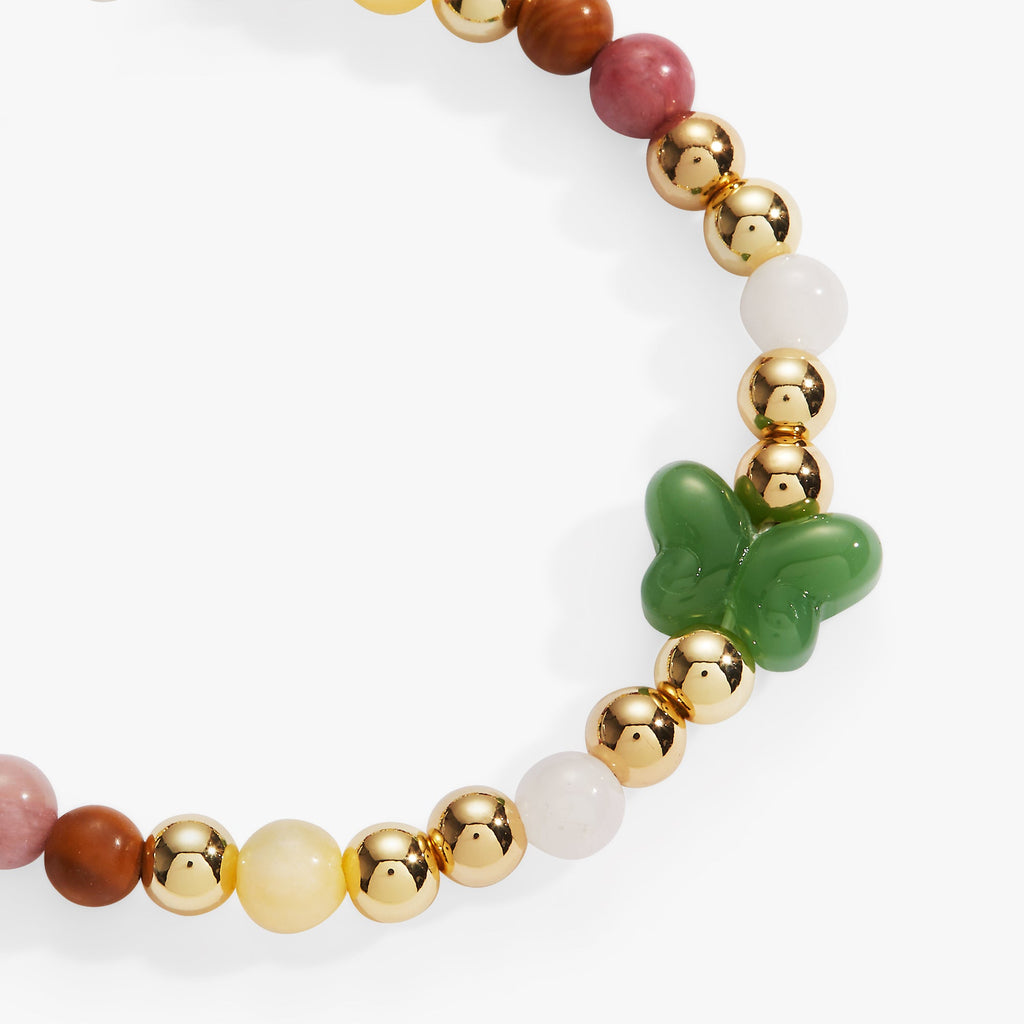 Carved Butterfly Healing Stone Stretch Bracelet