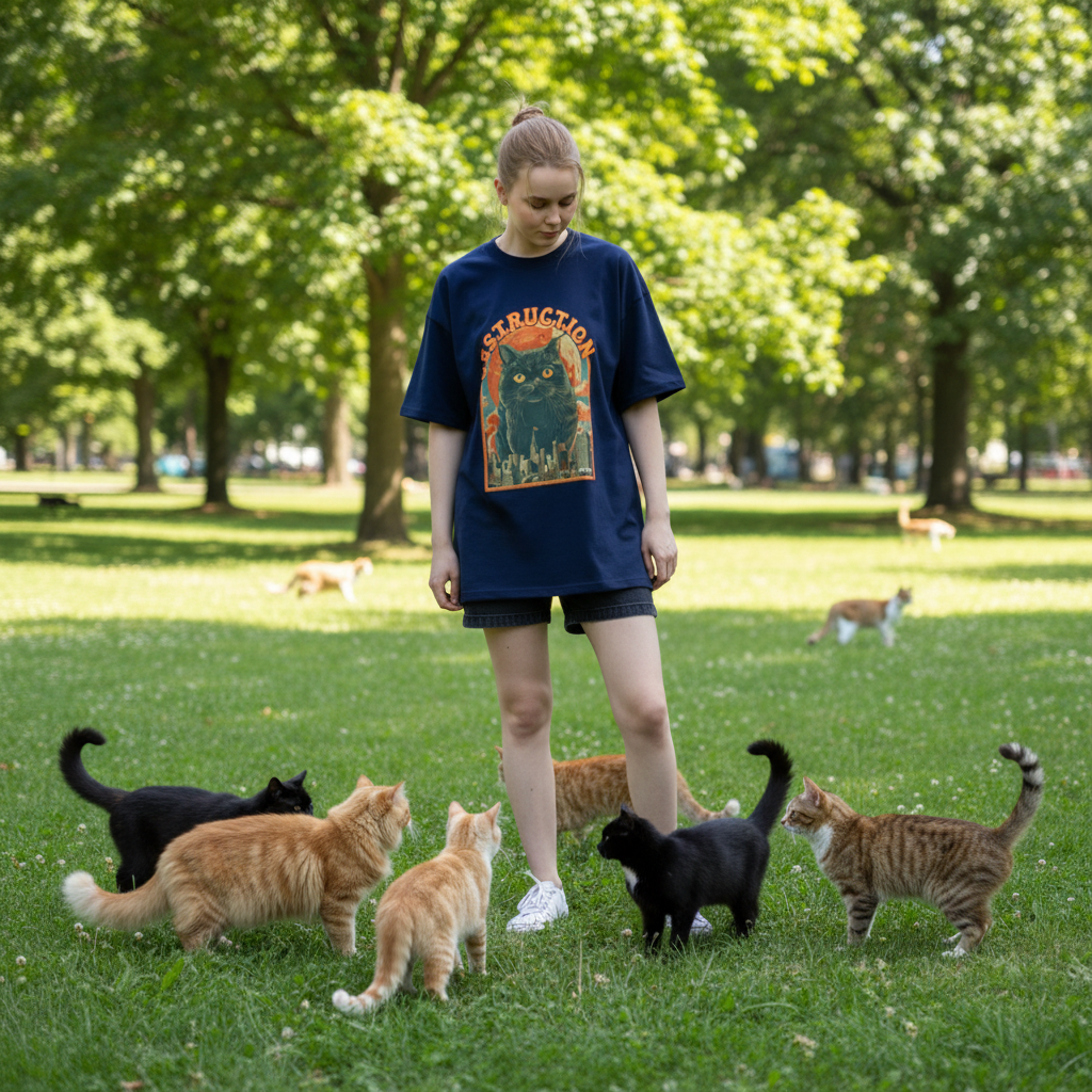 Retro Cat Obstruction Graphic T-Shirt