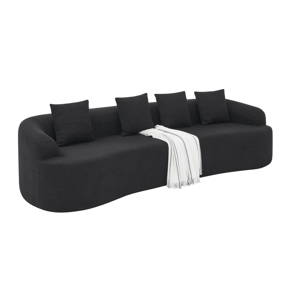 Curved Modular Sectional Sofa in Lamb's Wool Fabric, Modern Minimalist Style, Compressed (No Assembly Required), Comfy for Living Room & Bedroom - Black