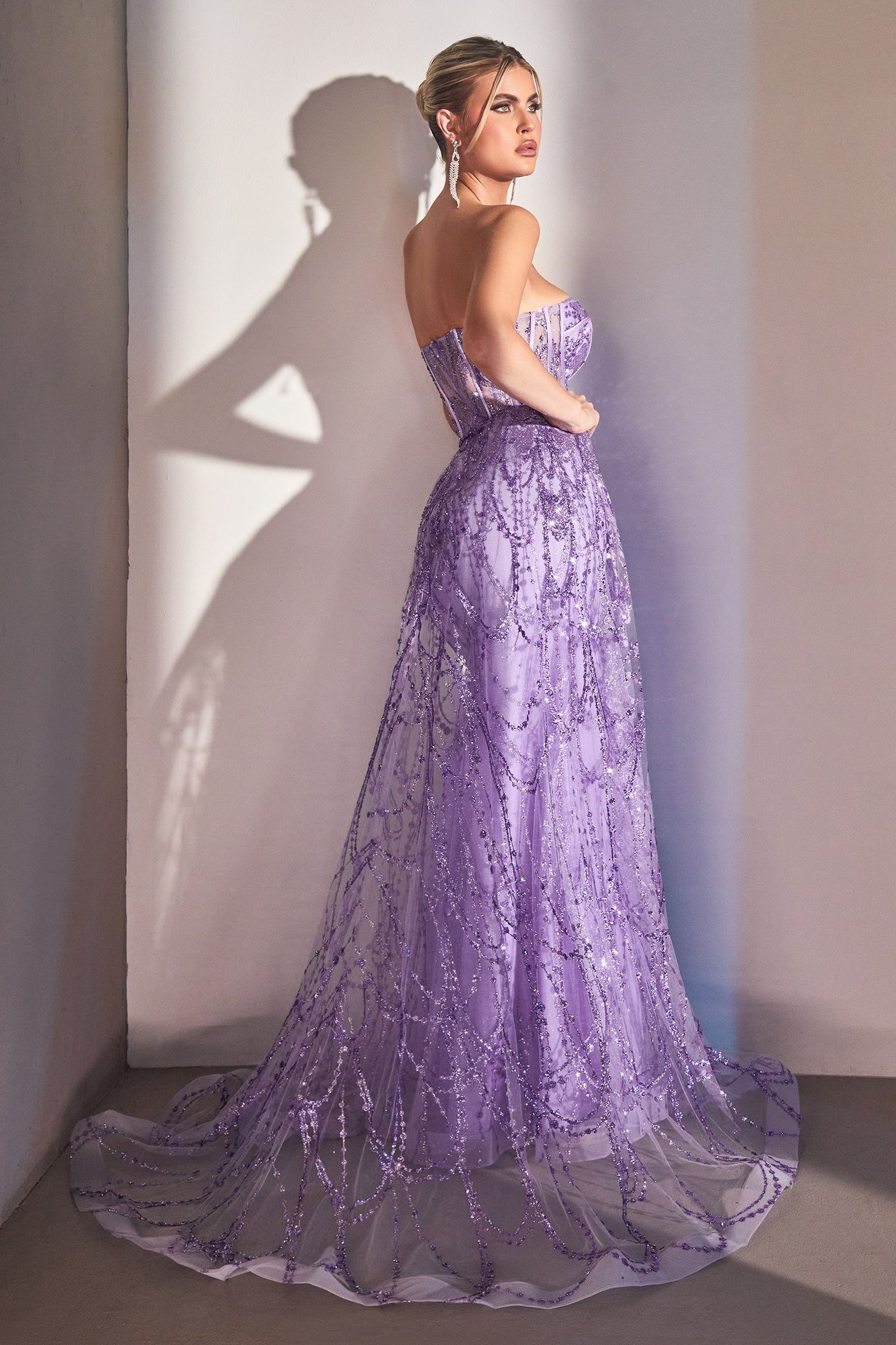 Beaded Corset Mermaid Gown with Detachable Overskirt – Strapless Formal Dress with Glitter Tulle CDCB095
