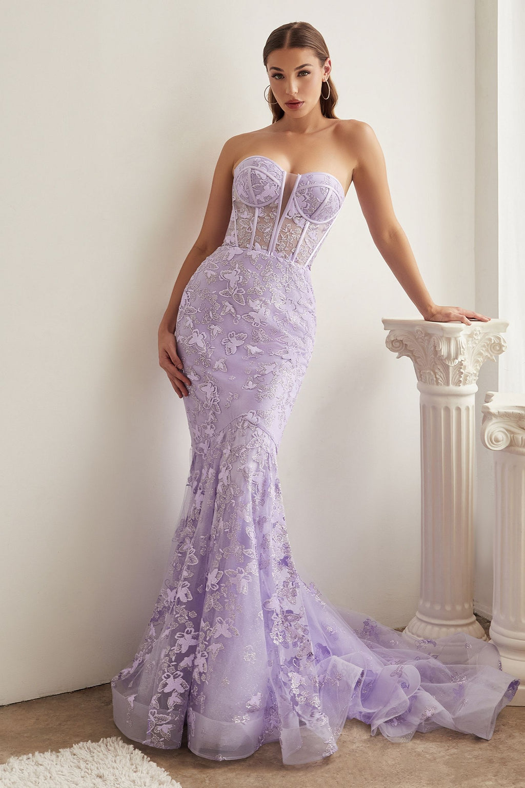 STRAPLESS BUTTERFLY PRINT MERMAID GOWN CDCB099