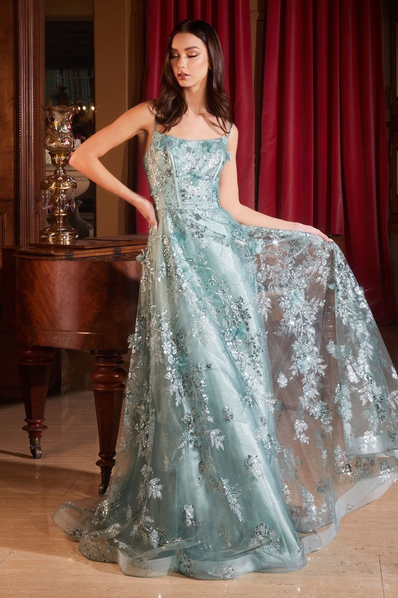 SEQUIN FLORAL PRINTED A-LINE DRESS CDCB144
