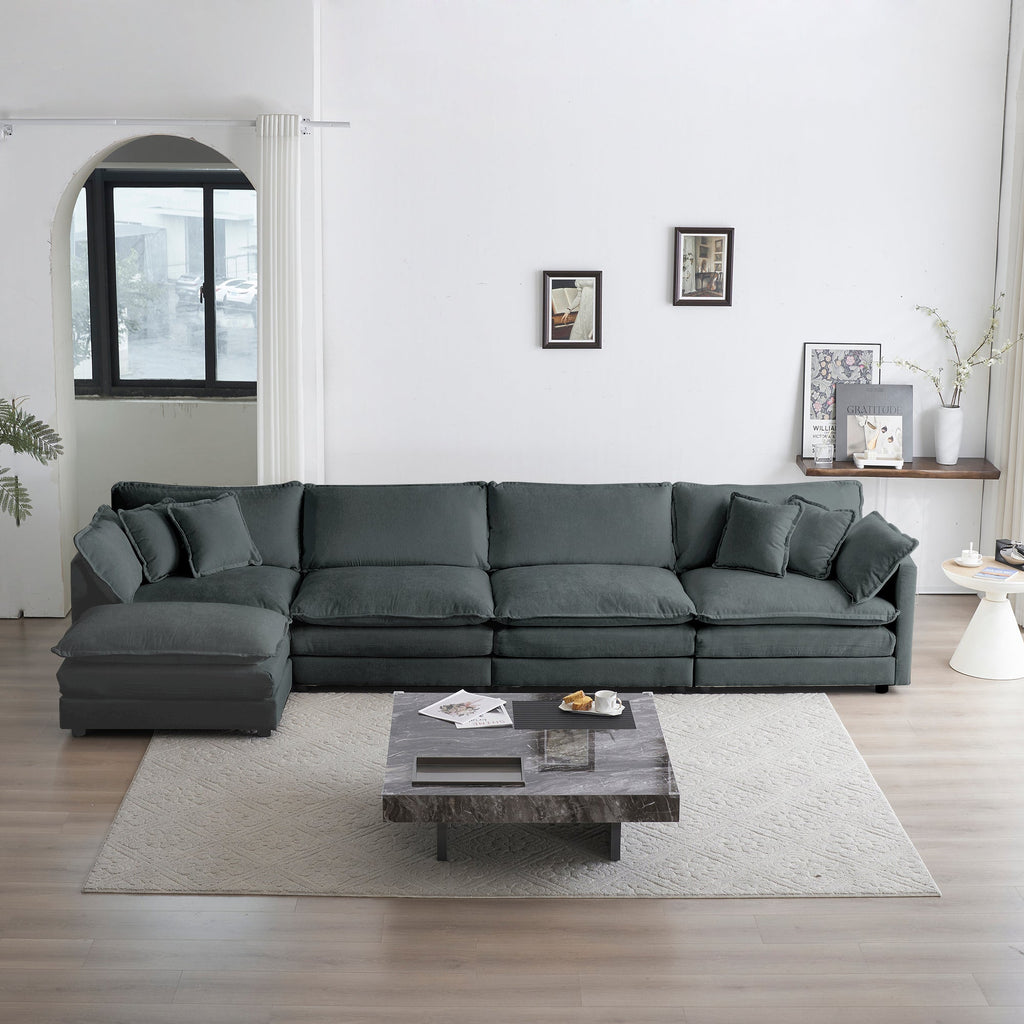 Modular Sectional Sofa for Living Room,U Shaped Couch 5 Seater Convertible Sectional Couch with 1 Ottoman ,Gray Chenille
