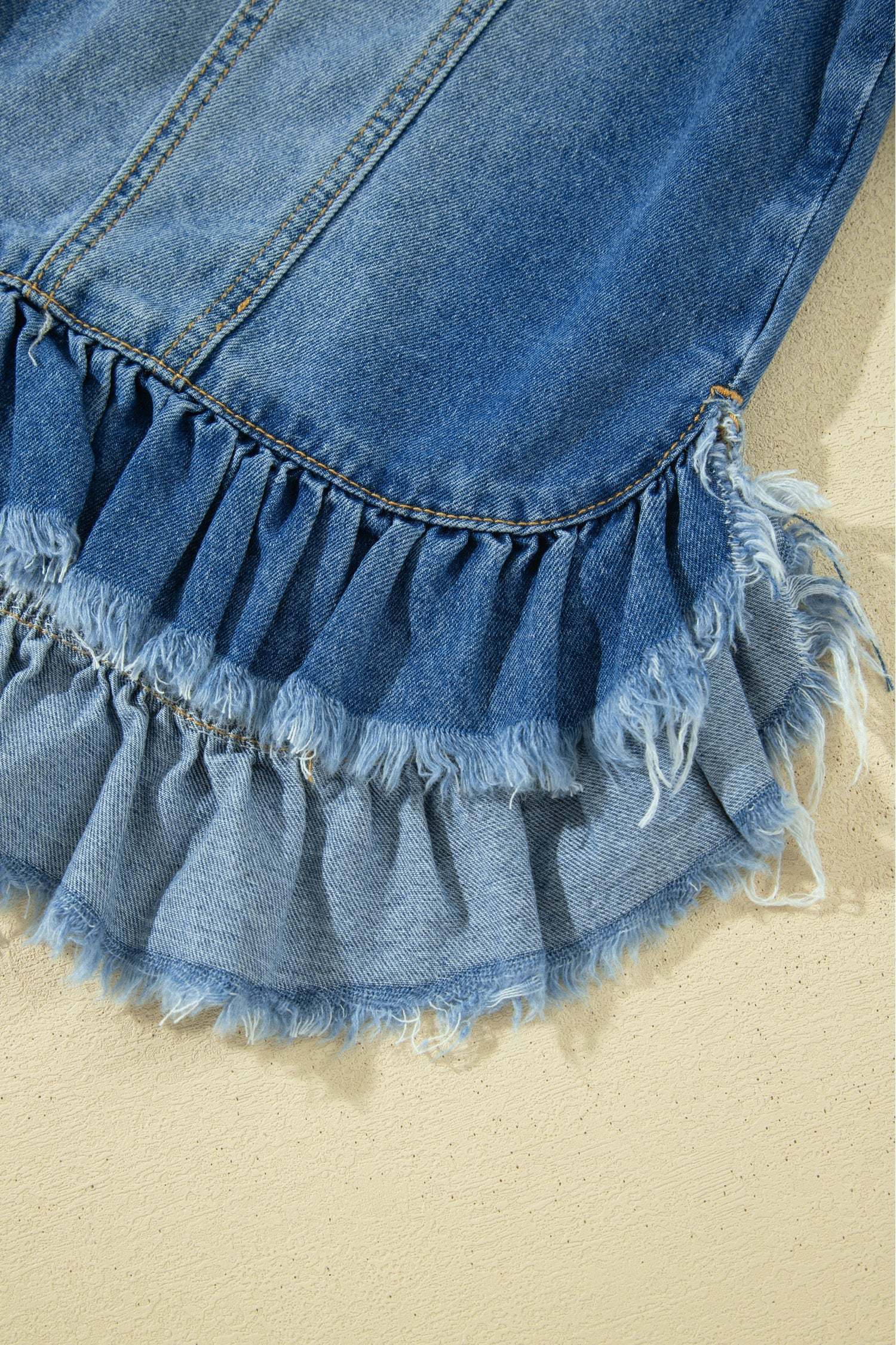 Denim Raw Edge Short Sleeve Ruffle Hem Jacket
