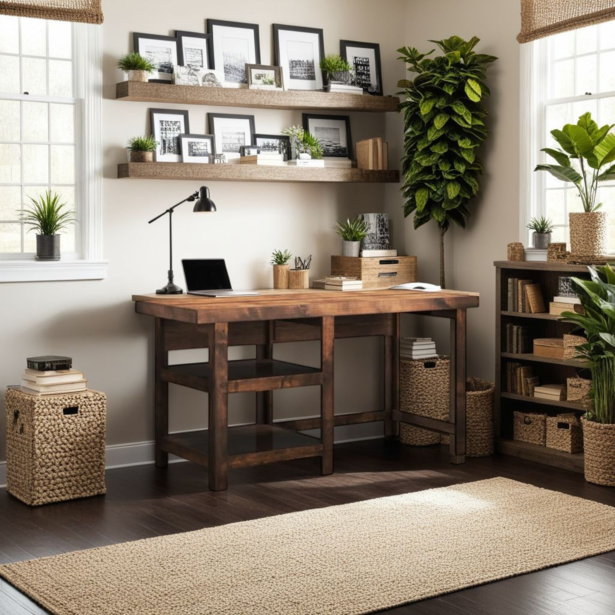 60 inch Workstation Desk, No Assembly Required, Whiskey Finish