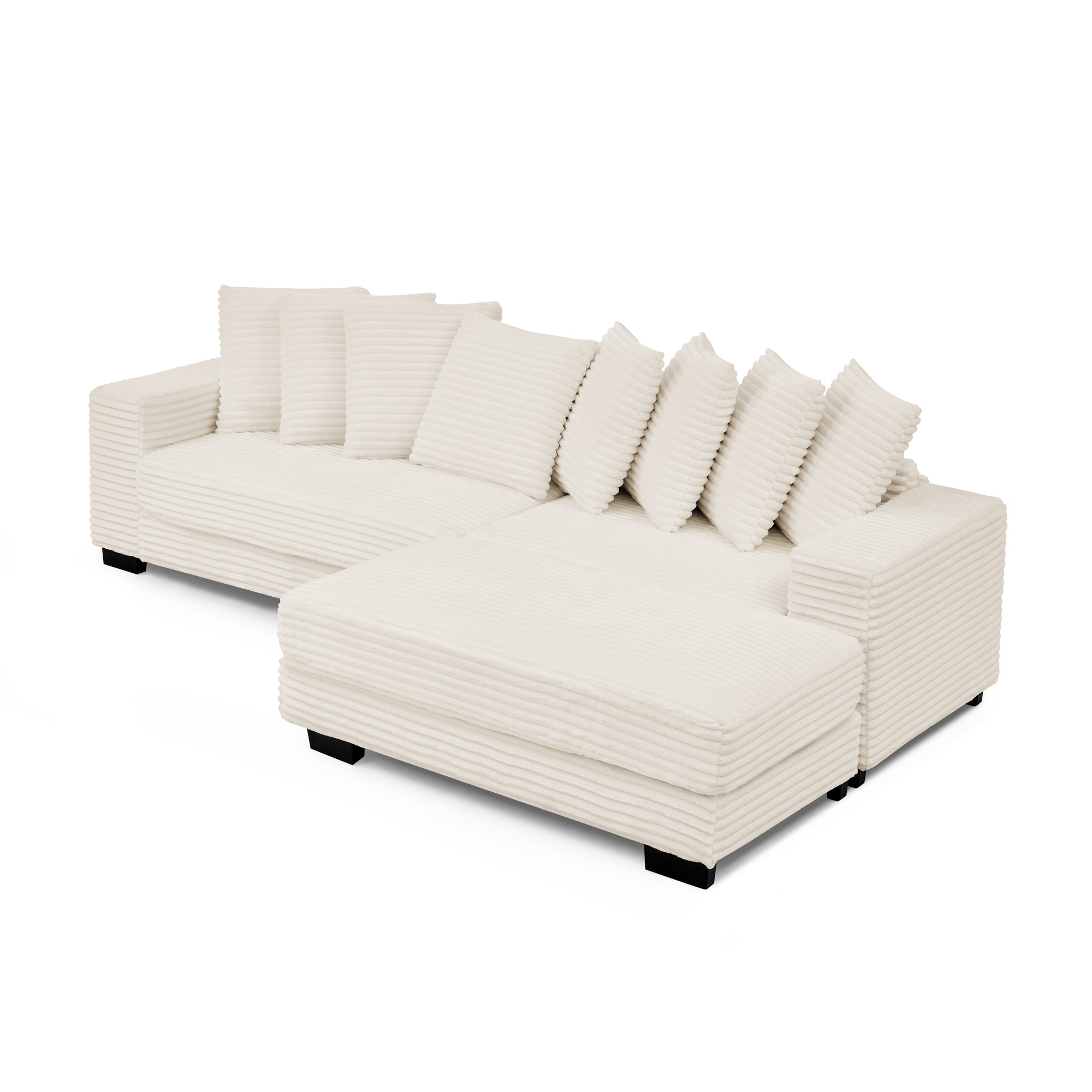 Corduroy Tufted Upholstered Sleeper Sectional Sofa, L-Shaped Modular Convertible Sofa , Can freely change the position of the footrests-Beige(Assembly is required)