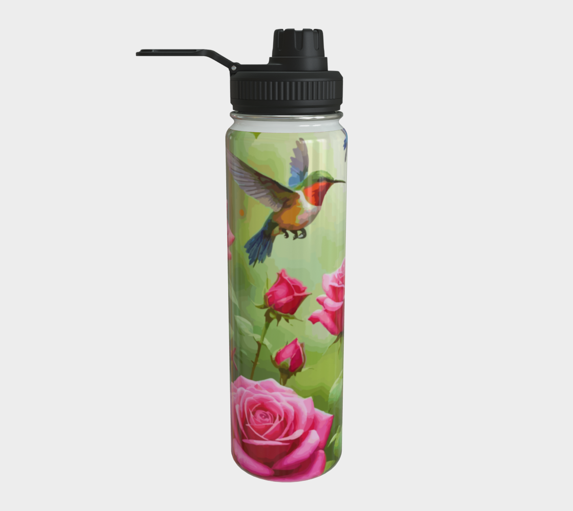 Hummingbirds and Pink Roses 24 oz Stainless Steel Water Bottle with Twist-off Cap