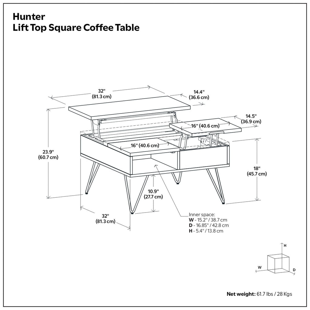 Hunter - Handcrafted Lift Top Coffee Table