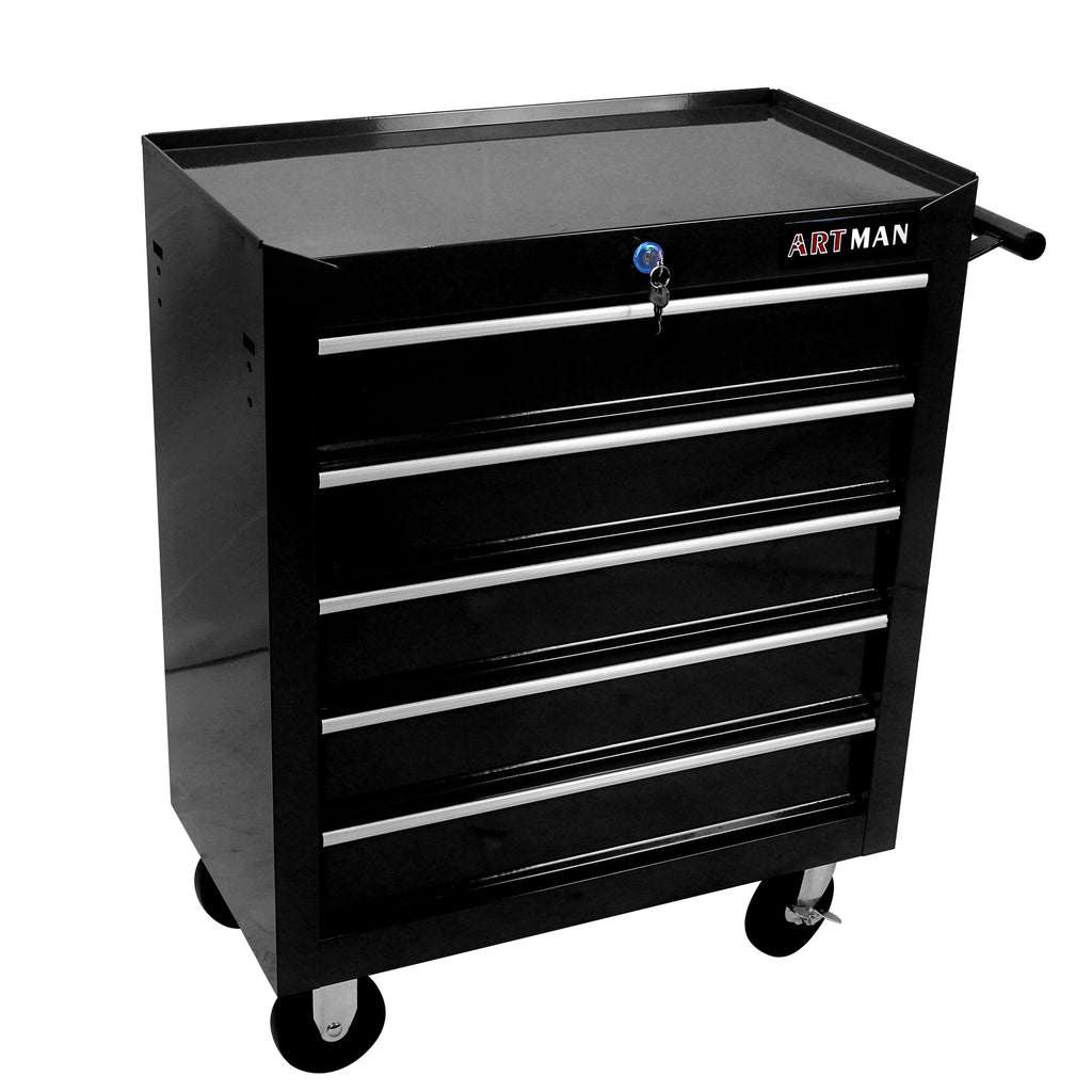 5 DRAWERS MULTIFUNCTIONAL TOOL CART WITH WHEELS-BLACK