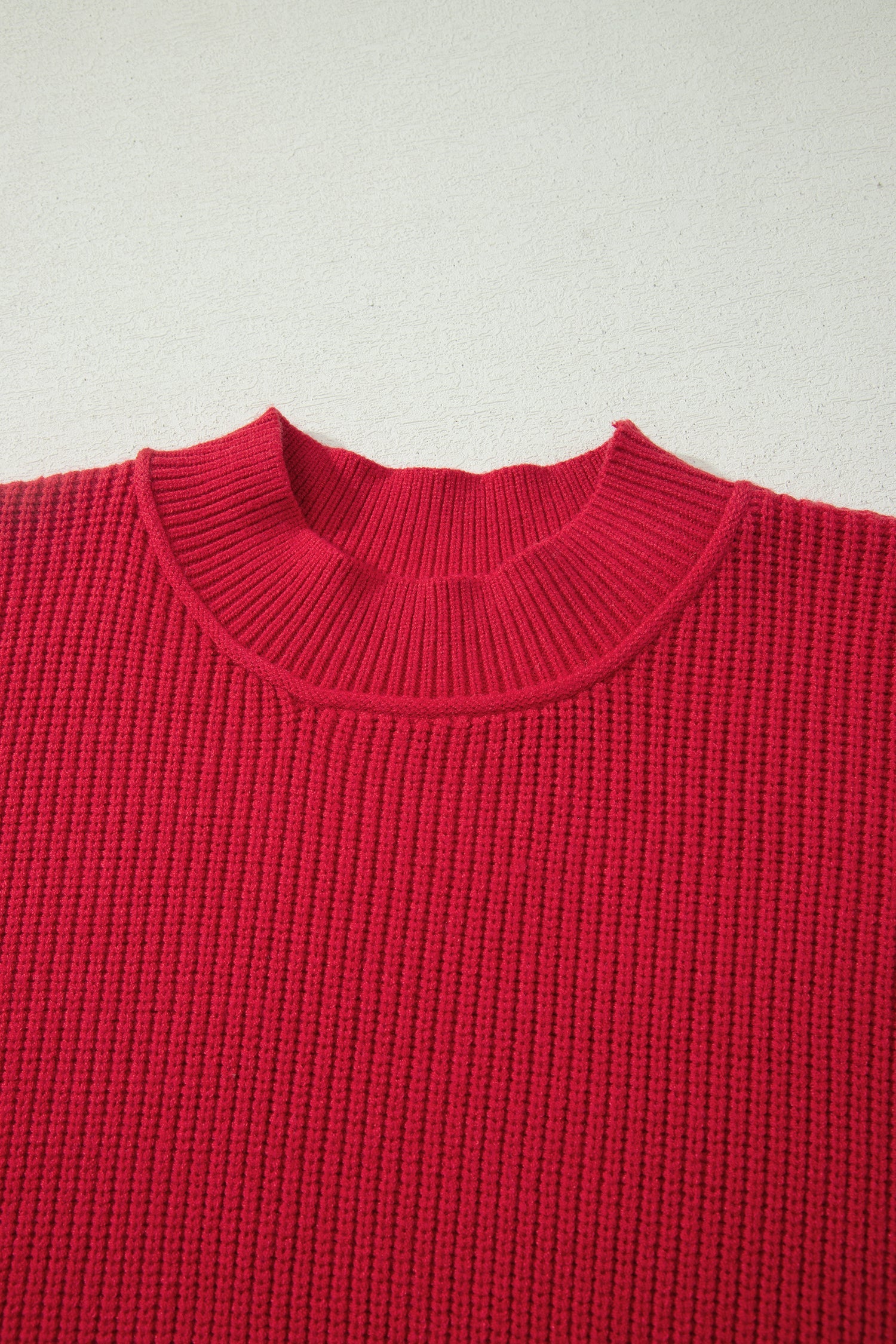 Exposed Hem Drop Shoulder Ribbed Knit Sweater