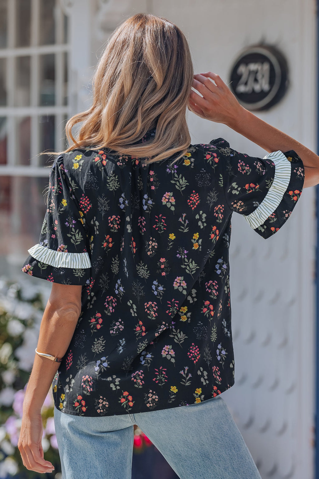 Floral Contrast Frill Trim Short Sleeve Shirt